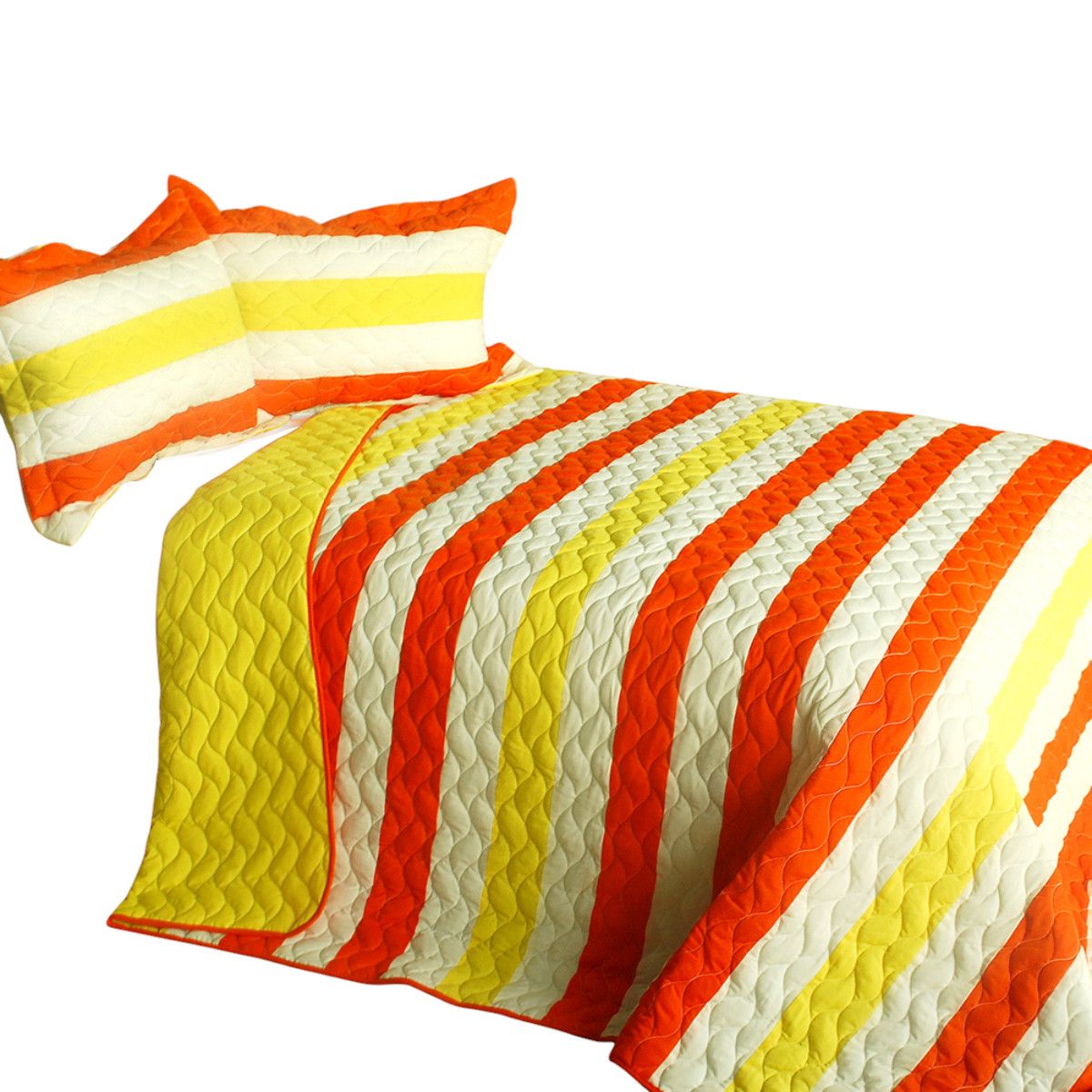 Slickblue 3 Piece Handmade Quilt Set Full/Queen with Horizontal Stripe Design and Reversible TC Fabric for Bedroom and Guest Room Use - Available in Multi Colors