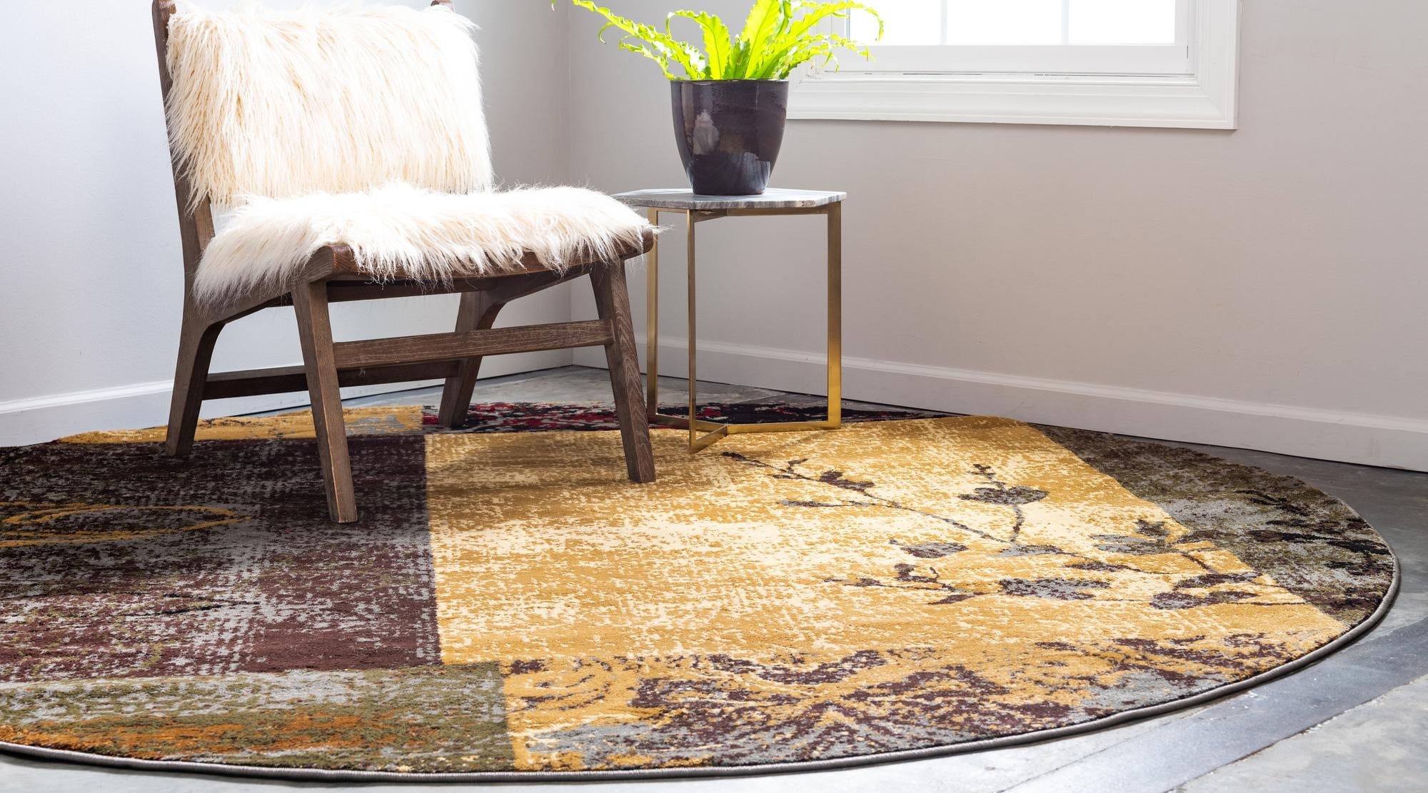 Unique Loom 3190168 Barista 10 x 10 (ft) Loomed Polypropylene Beige Round Indoor Floral/Botanical Area rug