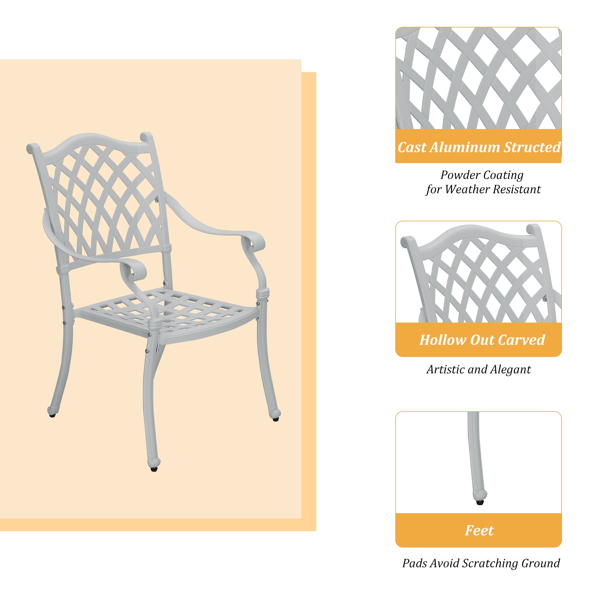 White Cast Aluminum Outdoor Dining Arm Chair Set