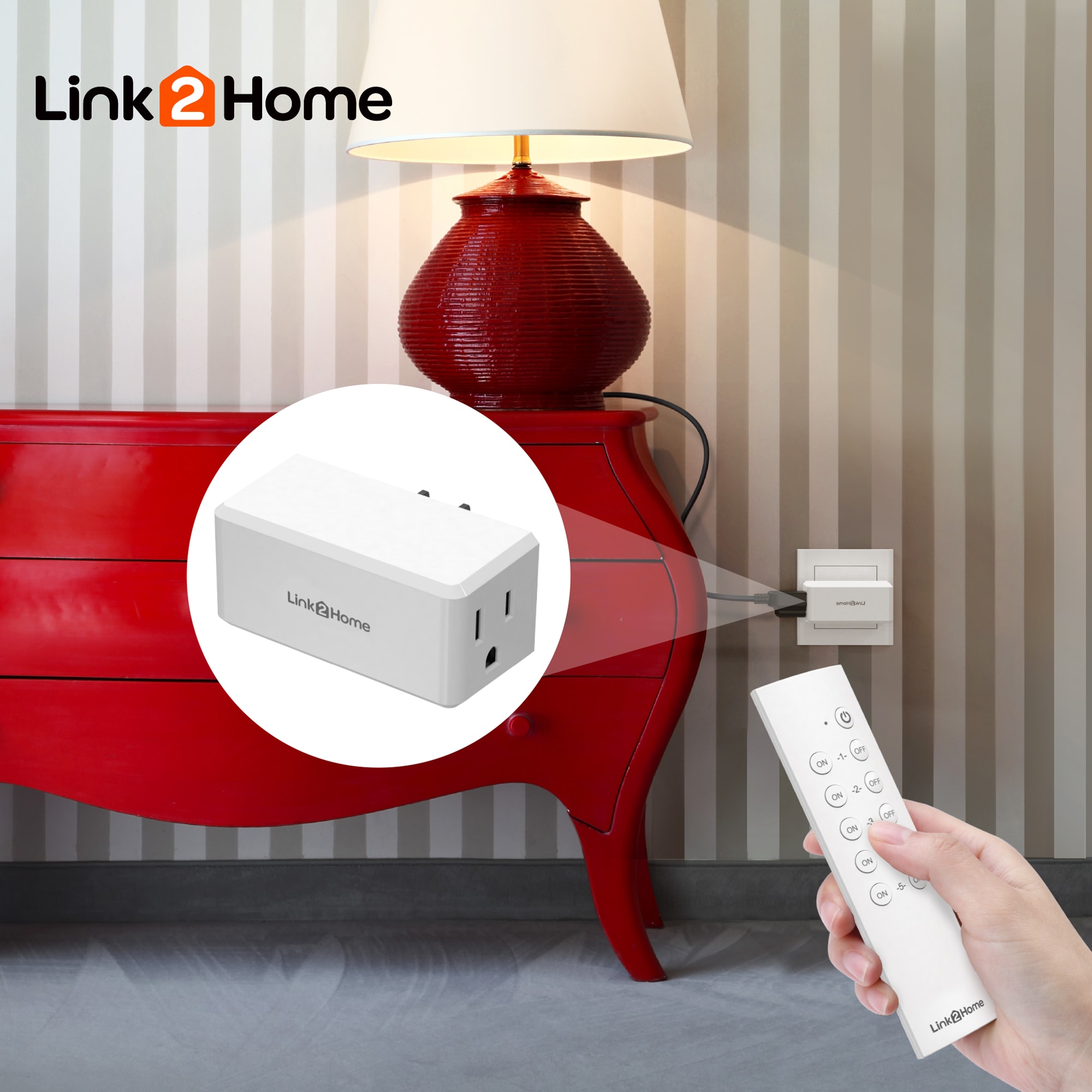 Link2Home Wireless Remote Control Outlet Light Switch, 100 ft range,  Unlimited Connections. Compact Side Plug. Switch ON/OFF Household  Appliances. FCC