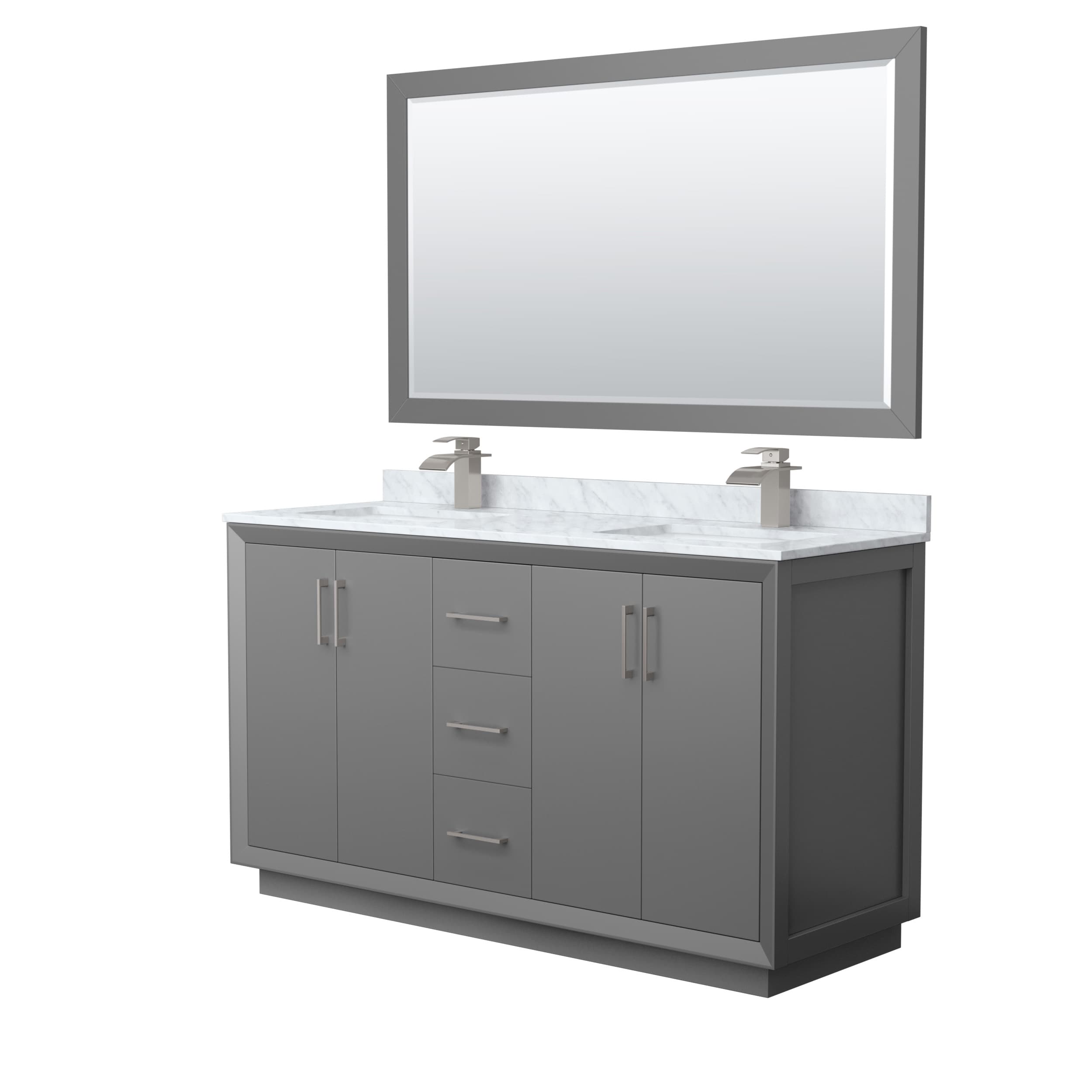Wyndham Collection WCF414160DKGCMUNSM58 Strada 60-in Dark Gray with Brushed Nickel Trim Undermount Double Sink Bathroom Vanity with White Carrara Marble Natural Marble Top (Mirror Included)