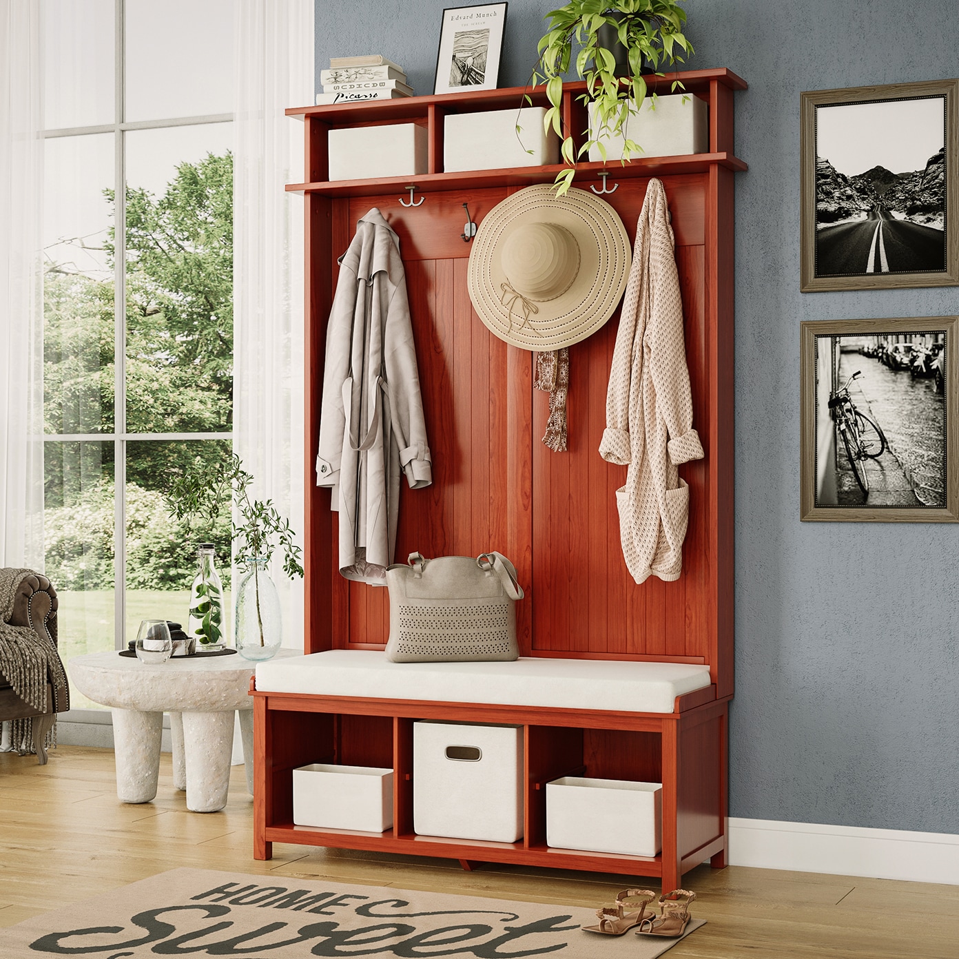 John Louis Home JLH-HTEB-M2 Casual 48-Inches Red Mahogany Wood Hall Tree