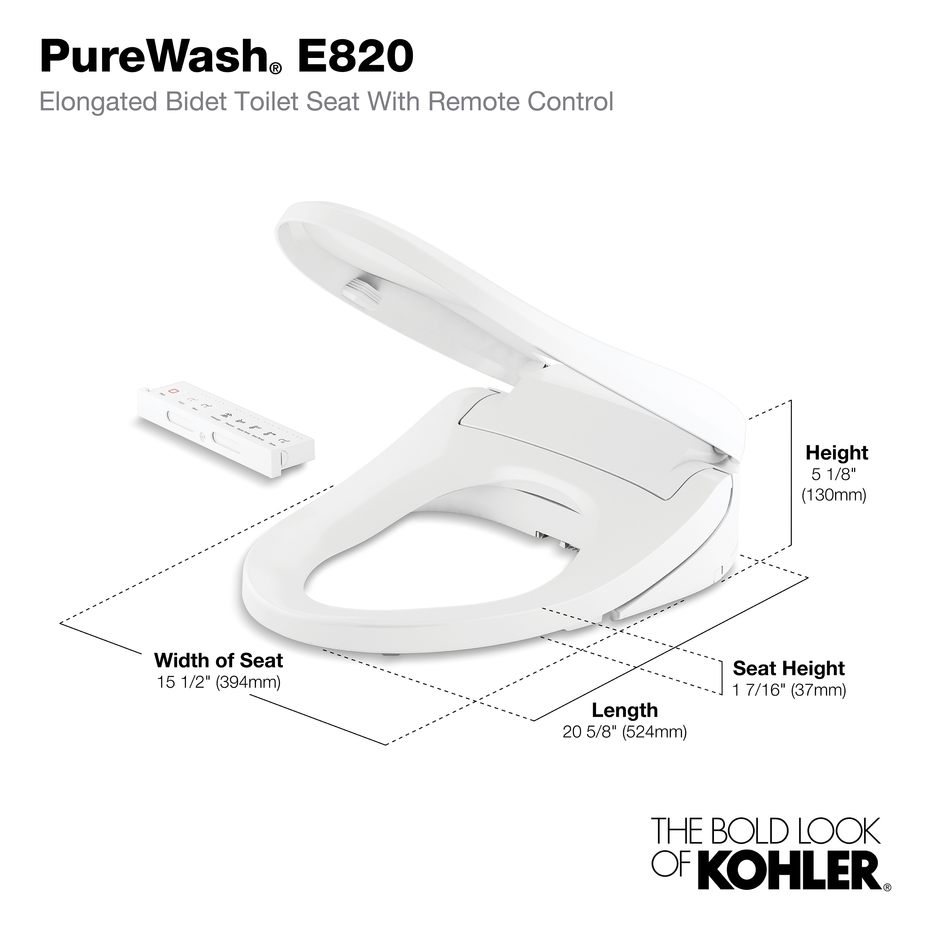 KOHLER PureWash E820 Plastic White Elongated Soft Close Heated Bidet ...