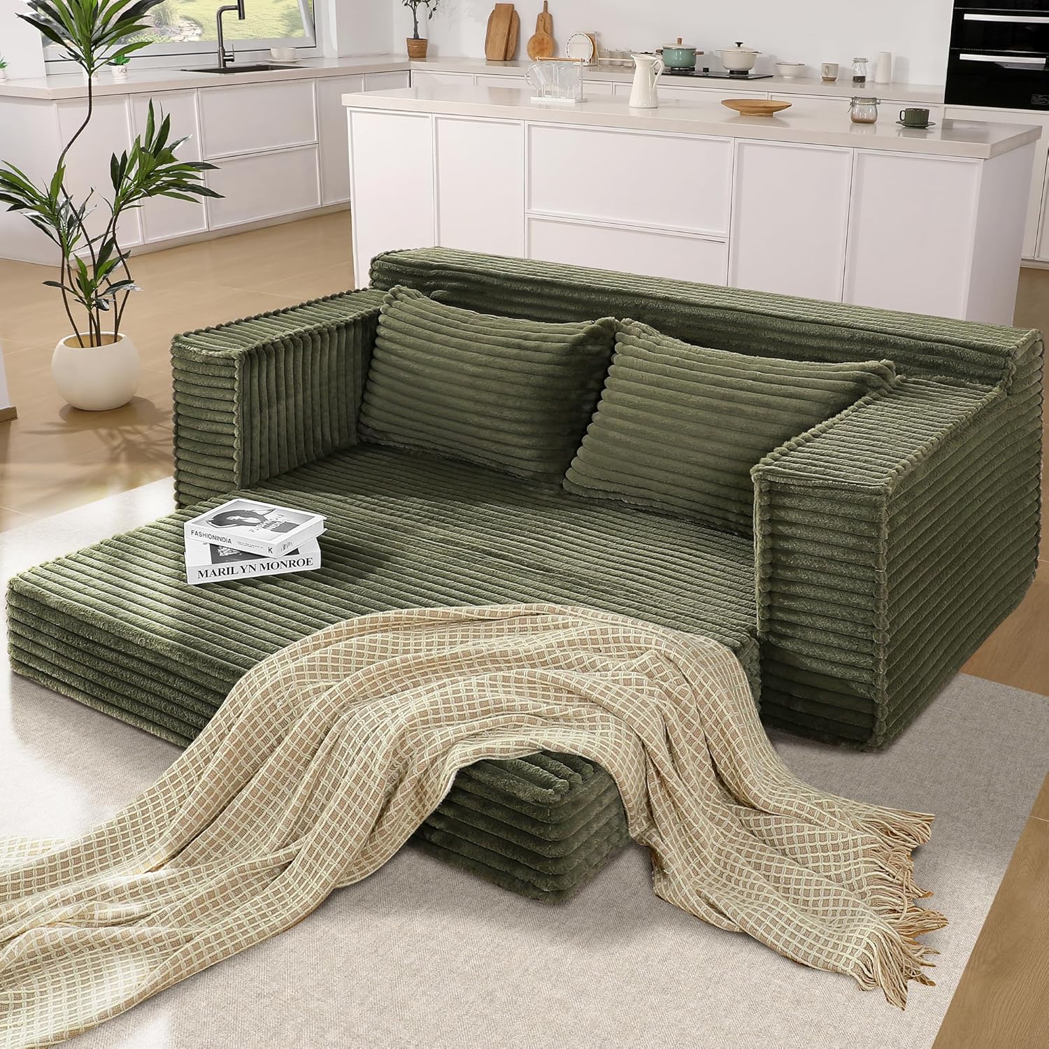 Garvee - 75in Convertible Sofa Bed Boneless Couch Bed with 2 Pillow Folding Pull Out Couch Lovese...