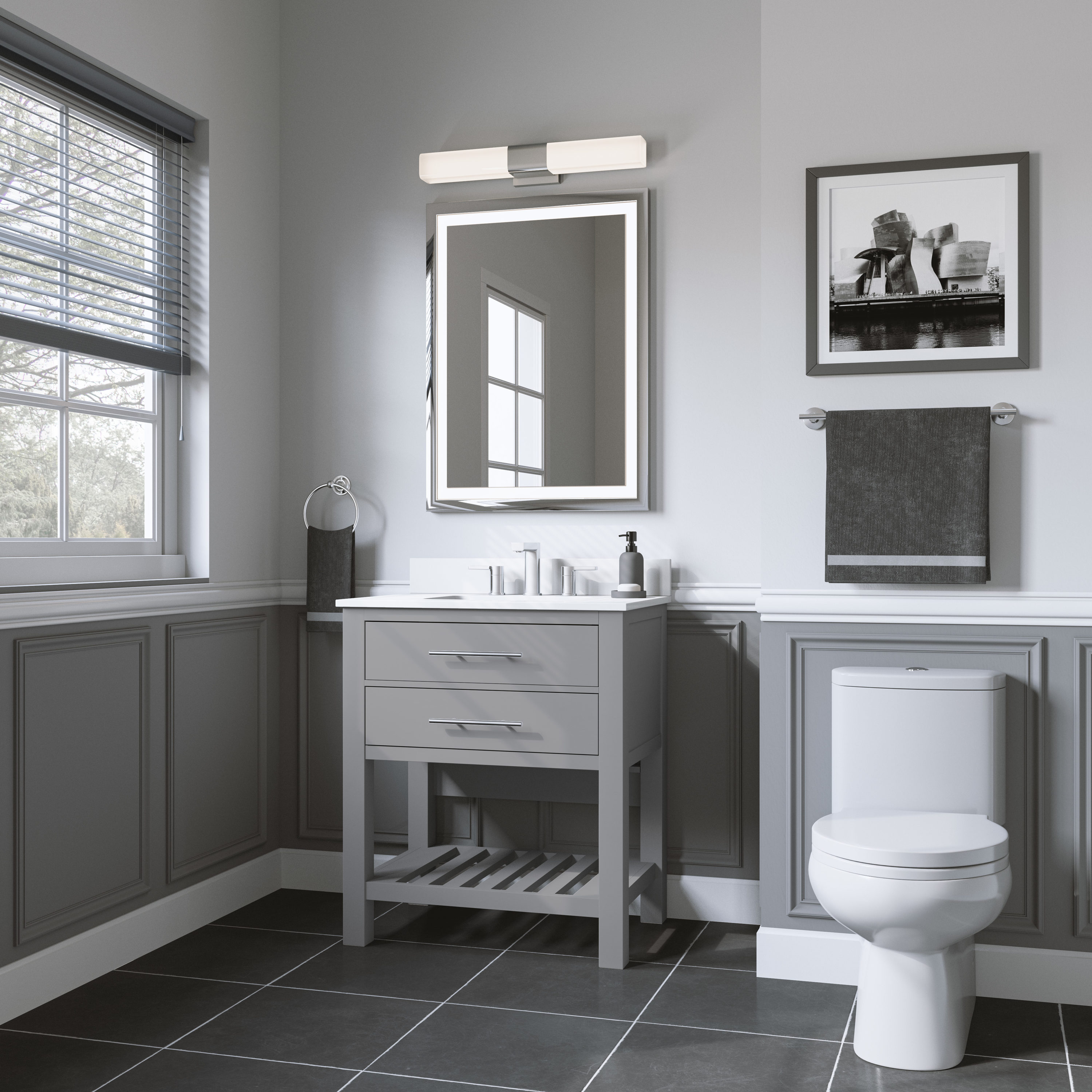 allen + roth Sandbanks 30-in Greige Undermount Single Sink Bathroom Vanity  with White Engineered Stone Top in the Bathroom Vanities with Tops  department at