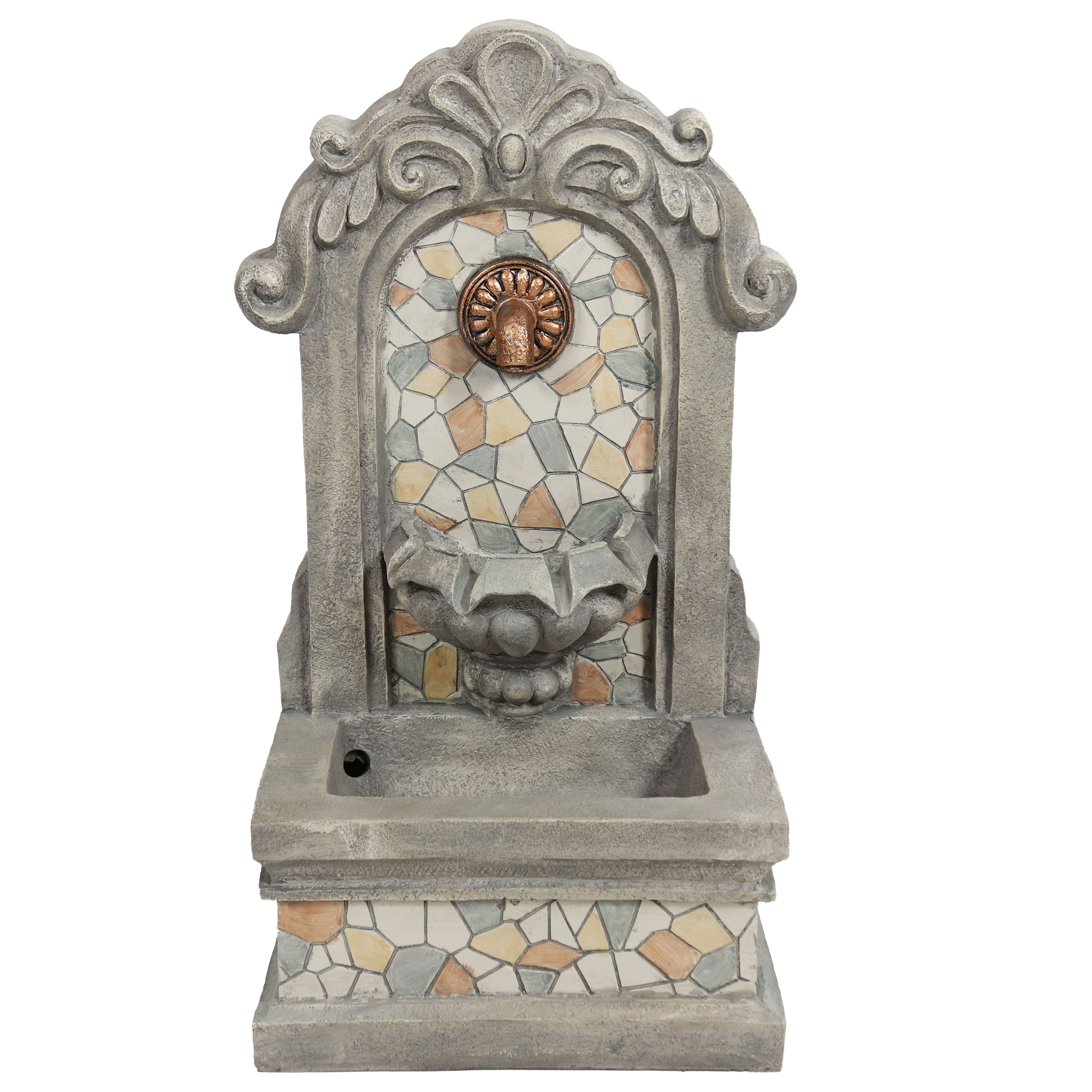 Gray Polyresin Outdoor Wall Fountain with LED Light
