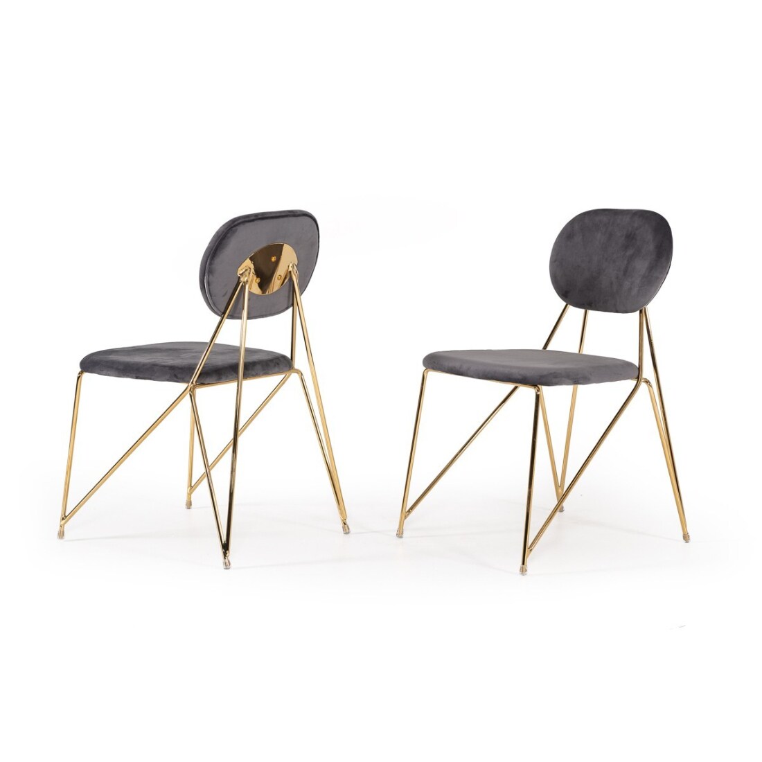 HomeRoots 4000384372 Set of 2 Mid Century Mod Grey Velvet and Gold Dining Chairs