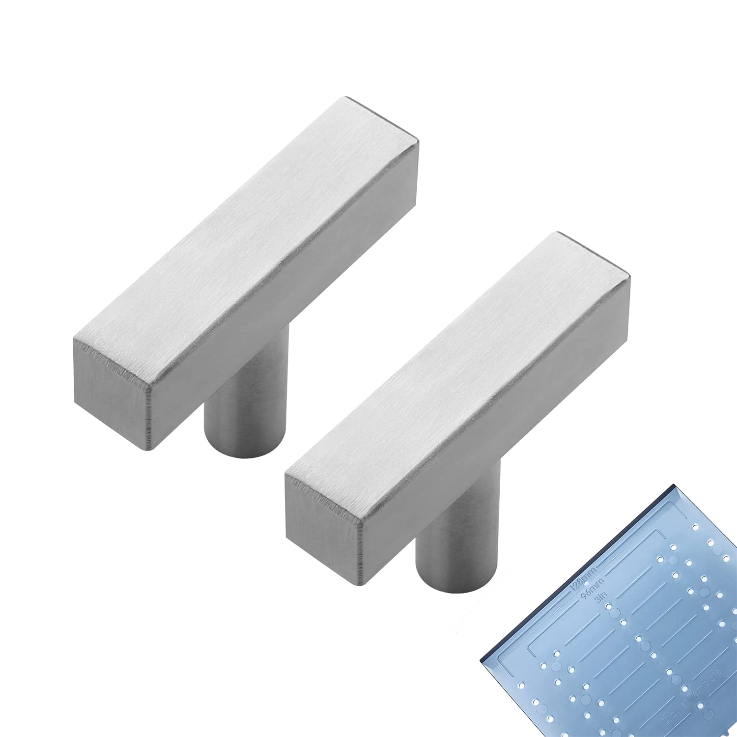 Vrbgify  20 Pack Cabinet Knobs 2 Inch Brushed Nickel Square T Style Single Hole Kitchen Drawer Pulls Silver Hardware durable