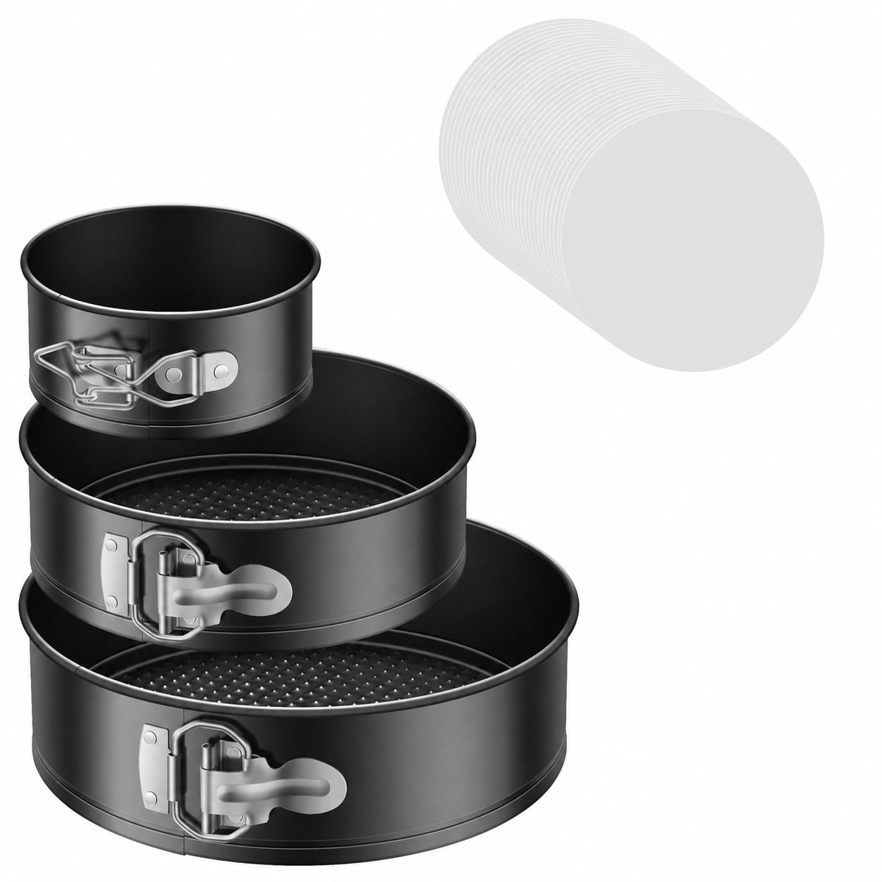 Aoibox  Set of 3 Nonstick Springform Cake Pans with Removable Bottoms 4 7 and 9 Inch Round Pans with Parchment Liners