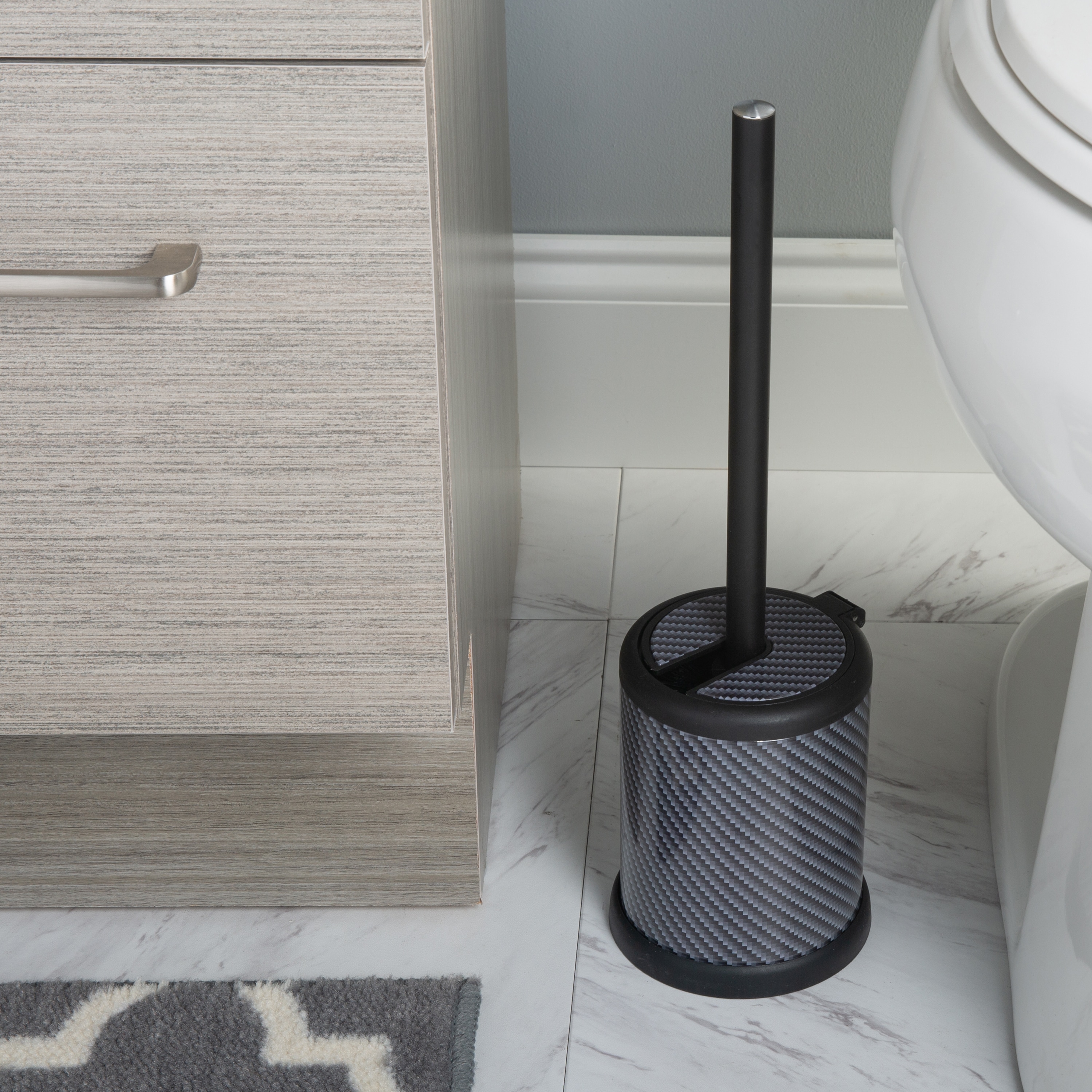 Black Stainless Steel Toilet Brush with Self Closing Lid