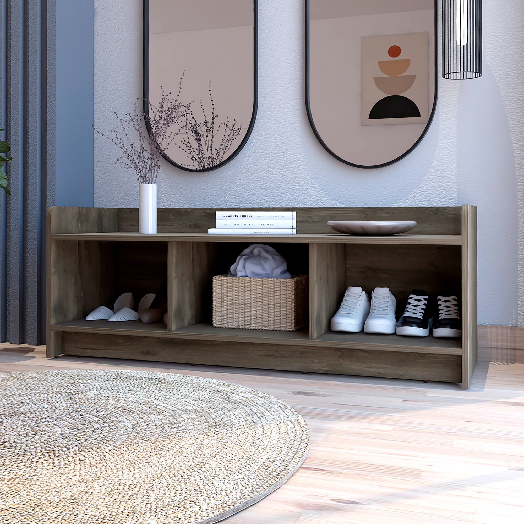RST Brands SL-BNCH-5 Holbrook Modern Acorn Storage Bench with Storage 48-in x 16-in x 18-in
