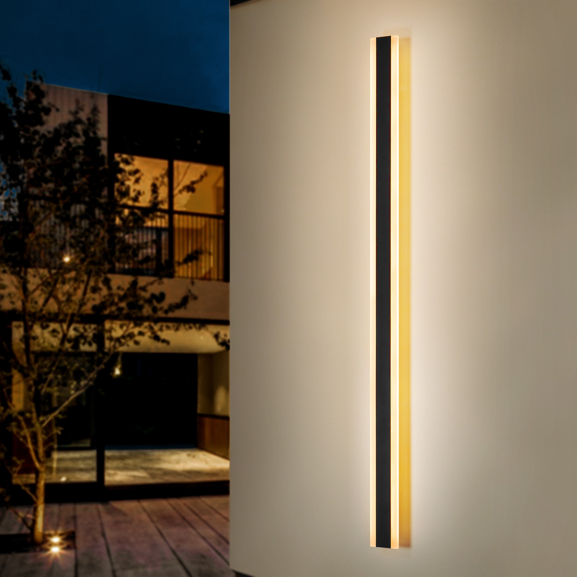 Rennnsan WL810153158 Hannah 59-in H Matte Black Hardwired Integrated LED Outdoor Wall Light