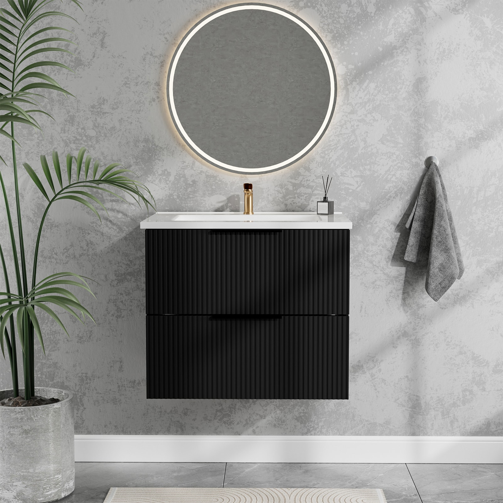 Vanityfus 24 Inch Wall Mount Floating Bathroom Vanity with Ceramic Sink-Black