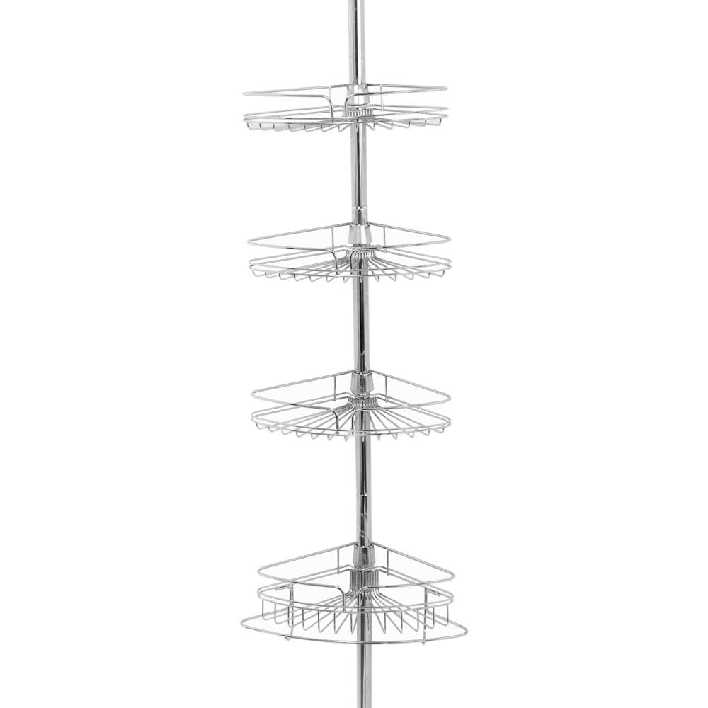Bath Bliss Gray Plastic 4-Shelf Tension Pole Freestanding Shower Caddy  5.91-in x 48-in
