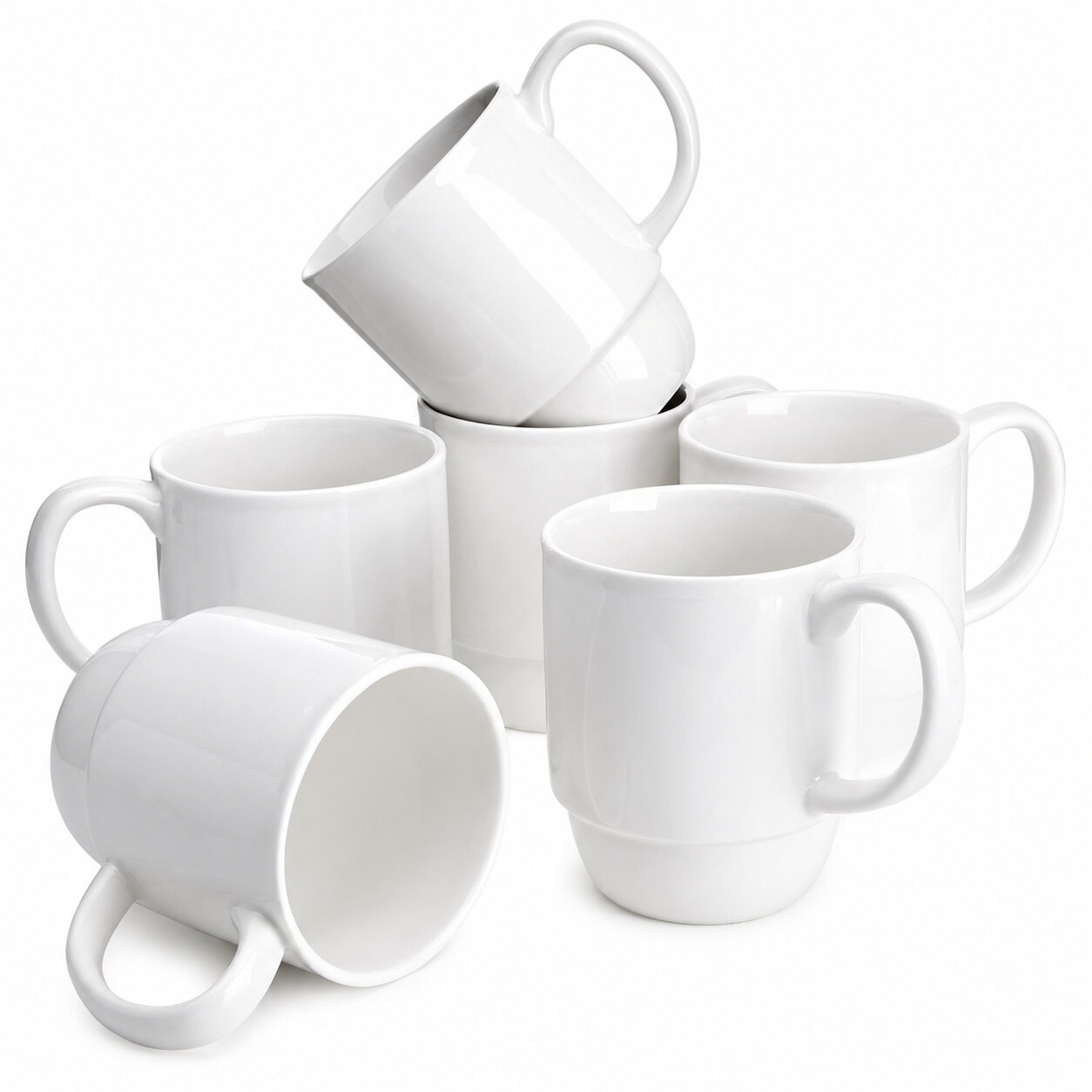 Aoibox  21 Oz White Porcelain Stackable Coffee Mug Set of 6 with Handle for Kitchen Dining Lettered