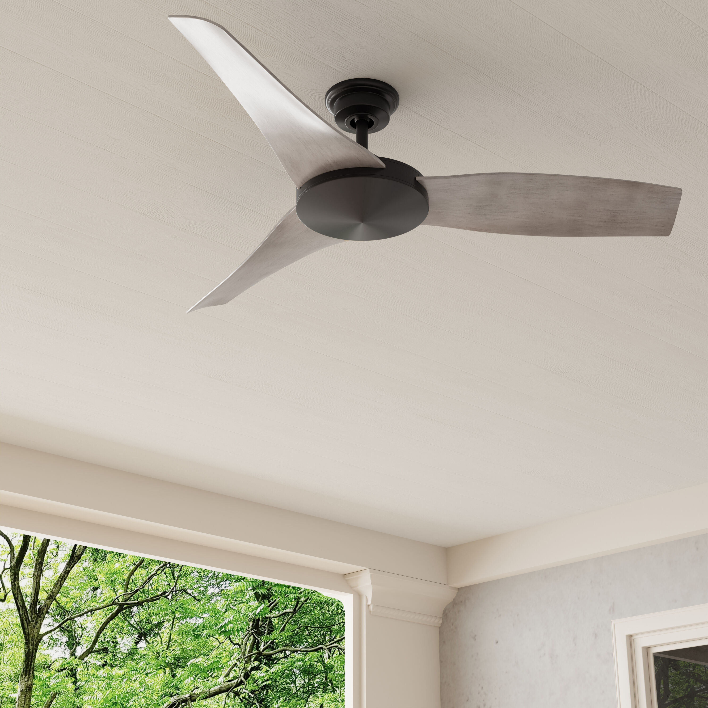 Progress Lighting P250071-020 Spicer 54-in Outdoor Antique Bronze with Antique Wood Blades Propeller Ceiling Fan Without Light - Remote Included ( 3 -Blade )