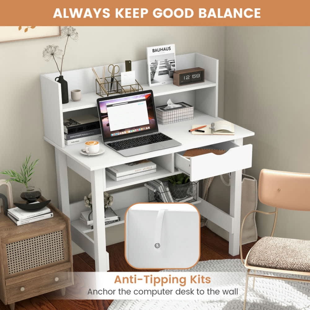 Choco Moon Home Office Computer Desk with Storage Shelves and Drawer ...