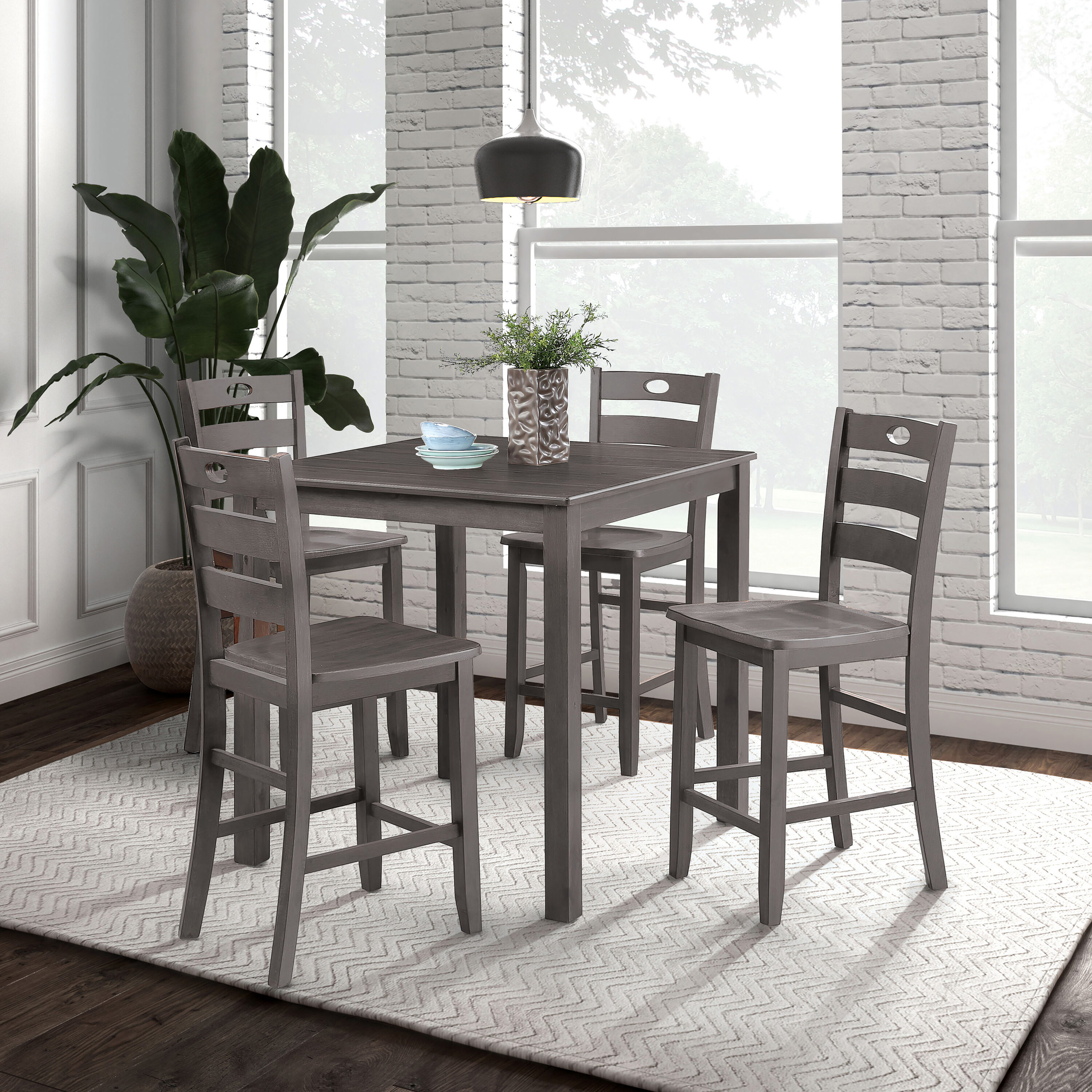 Furniture of America IDF3419GYPT5PK Bravo Gray Transitional Dining Room Set with Square Table ( Seats 4 )