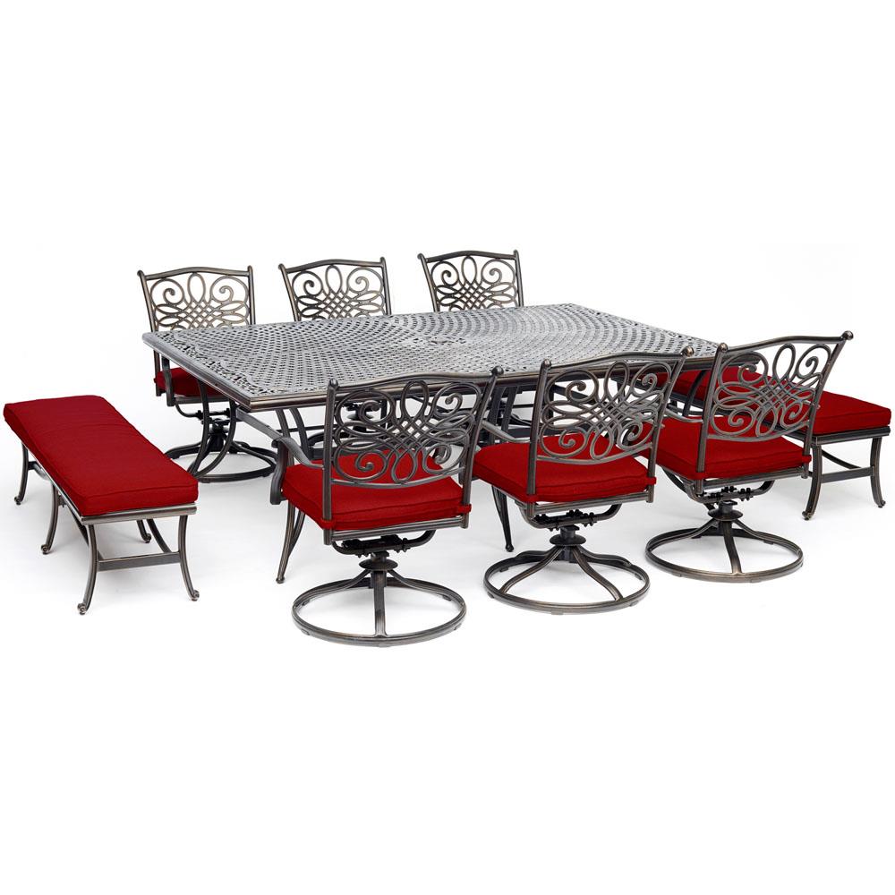 Hanover TRADDN9PCSW6BN-RED Traditions 9-Piece Red Patio Dining Set with Red Cushions