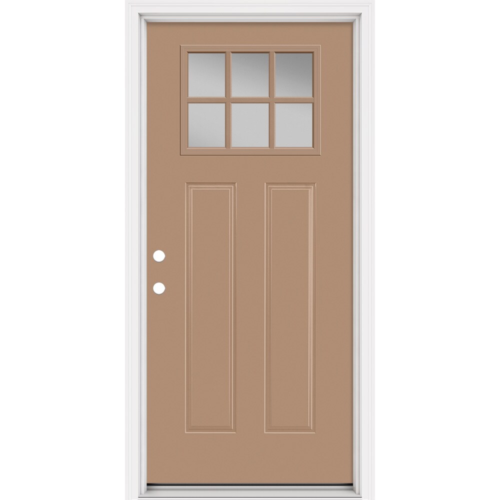 Masonite 321263 Steel Doors Series 36-in x 80-in x Steel No glass Right-hand inswing Warm Wheat Painted Prehung Front Door with Brickmould Insulating core