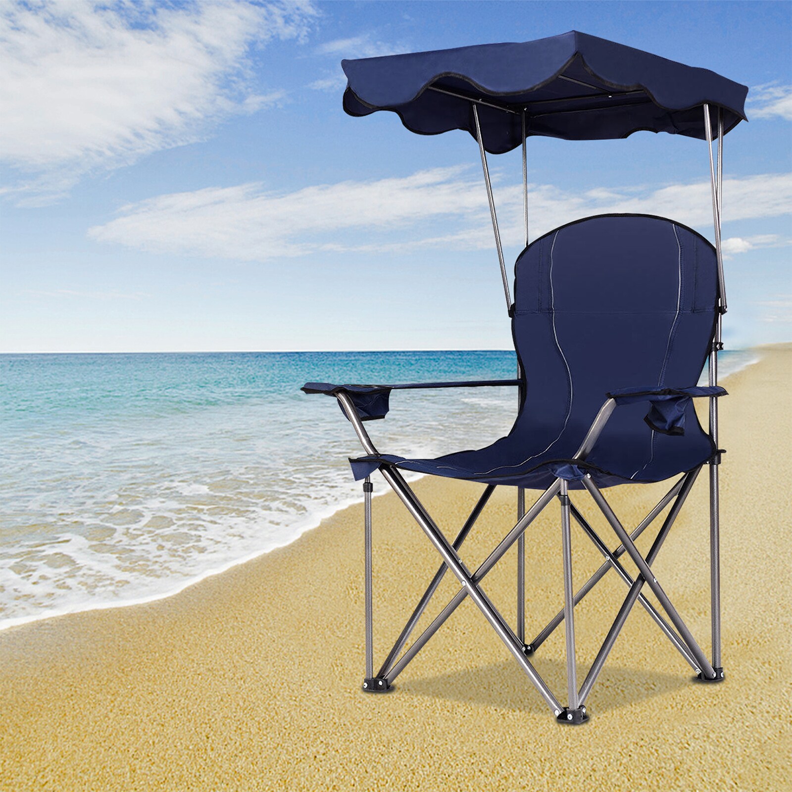 WELLFOR PVC Olefin Blue Folding Tailgate Chair (Adjustable and Carrying Strap/Handle Included) Polyester | DOJ3640BL