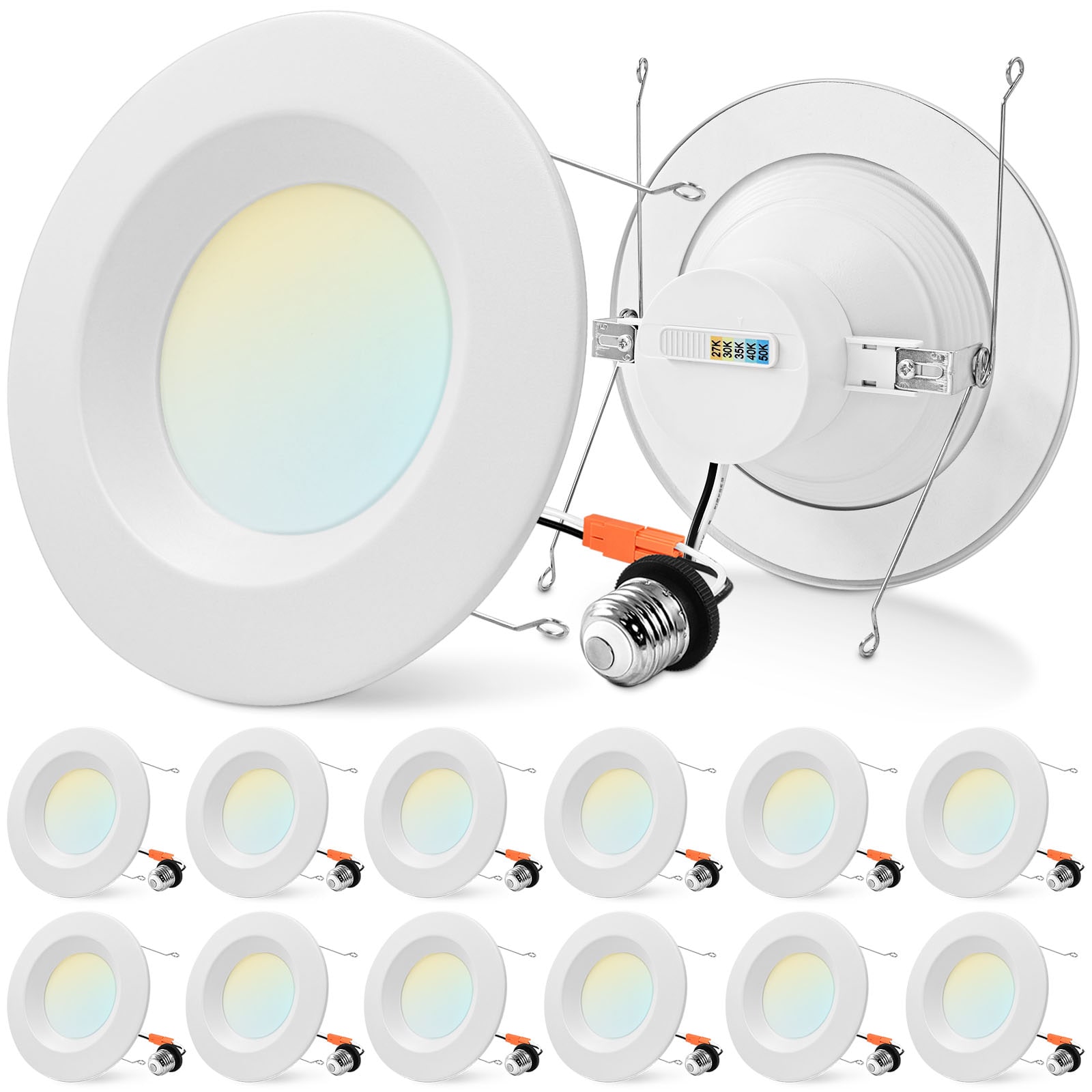 Luxrite LED Canless Recessed Downlights White 6-in 1500 -Lumens Switchable Round Dimmable LED Canless Wet rated Recessed Downlight 12 -Pack