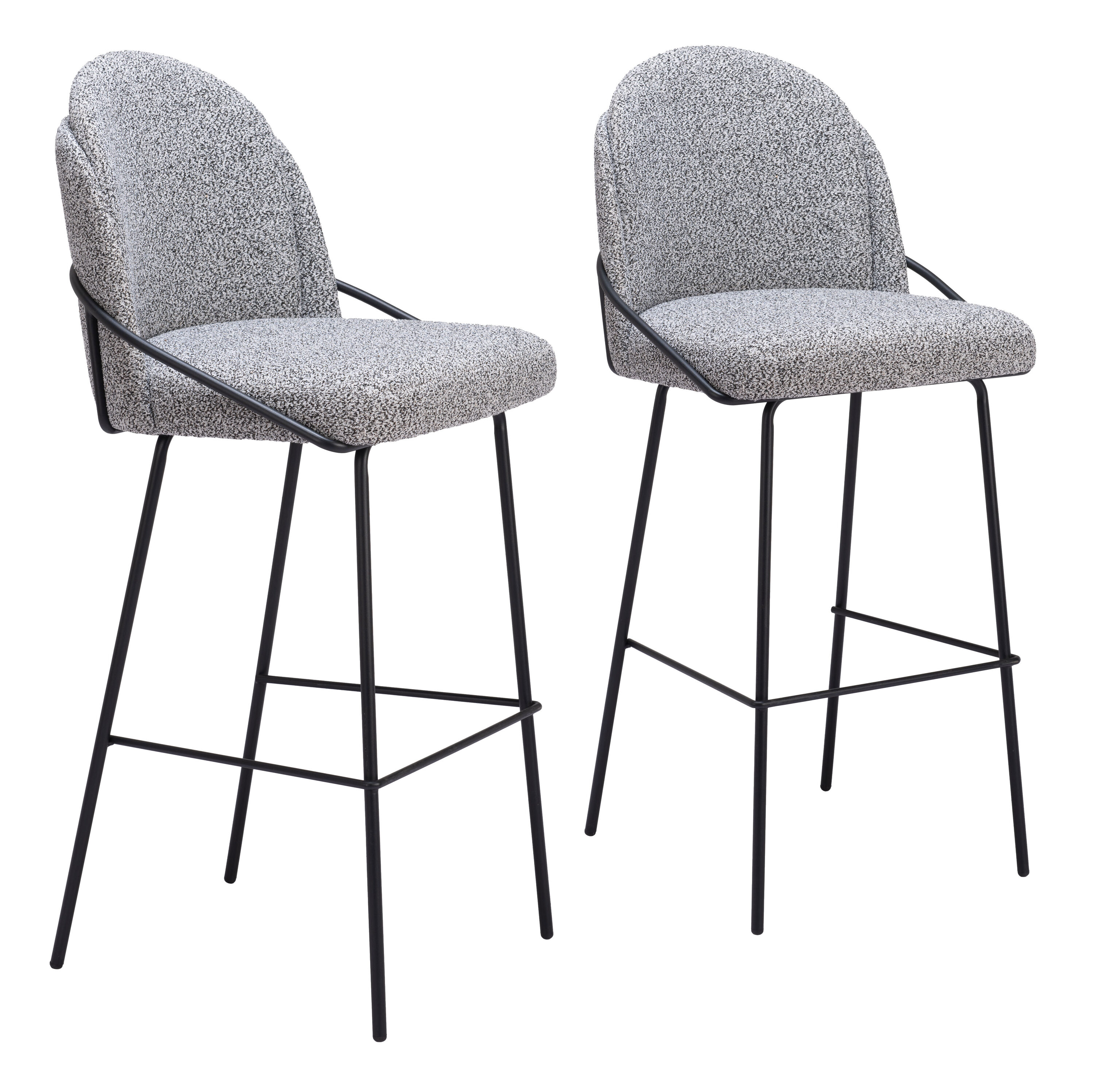ZUO 109968 Set of 2 Black and White 30.3-in H Bar height (28-in to 33-in) Bucket Seat Upholstered Wood Back Bar Stool Back