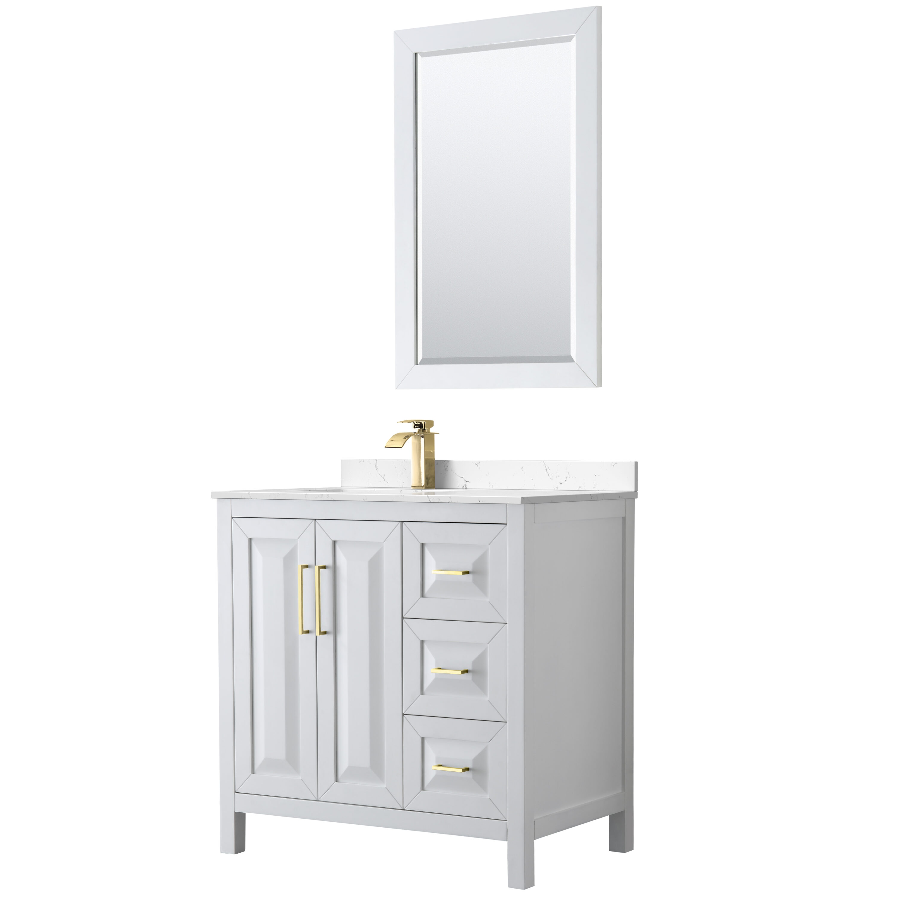 Wyndham Collection WCV252536SWGC2UNSM24 Daria 36-in White Undermount Single Sink Bathroom Vanity with Carrara Cultured Marble Top (Mirror Included)