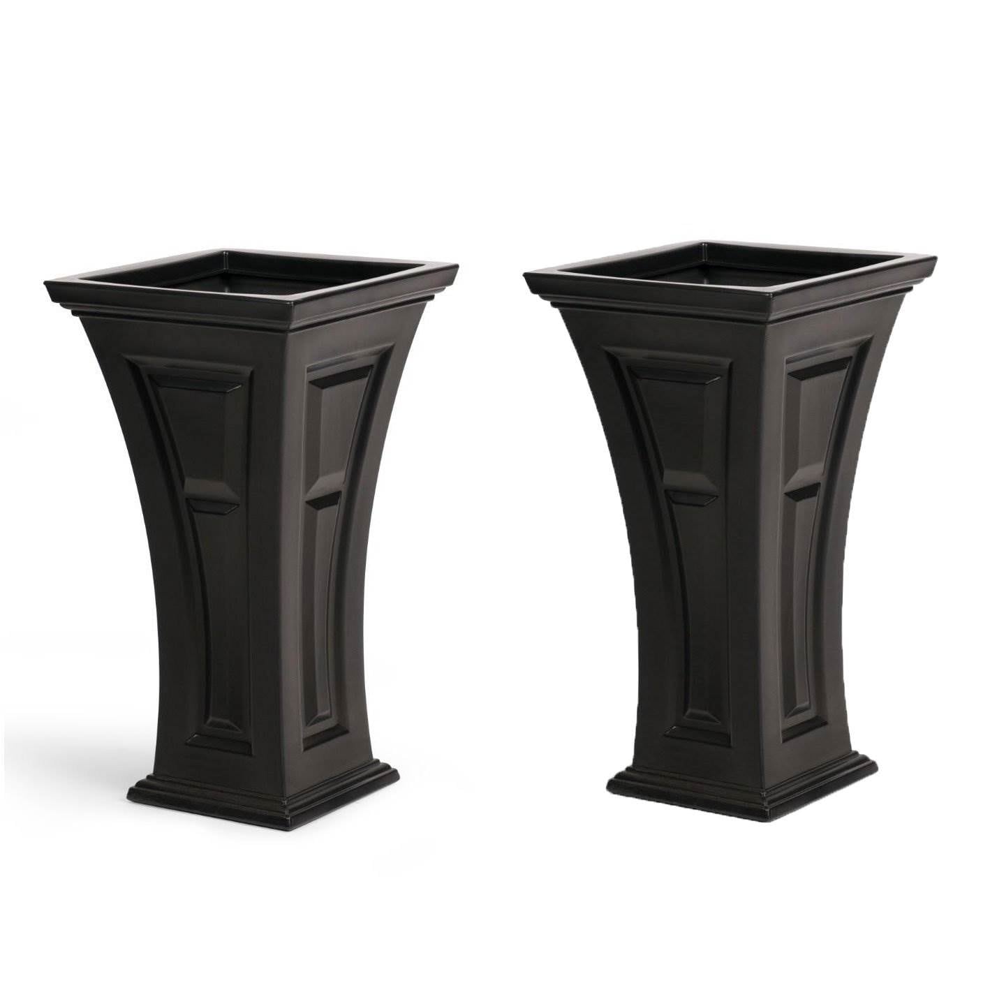 FCMP Outdoor 105467 2 -Pack Square 16.0-in W x 28.5-in H x 16-in D Black Plastic Contemporary/Modern Outdoor with Self Watering Planter