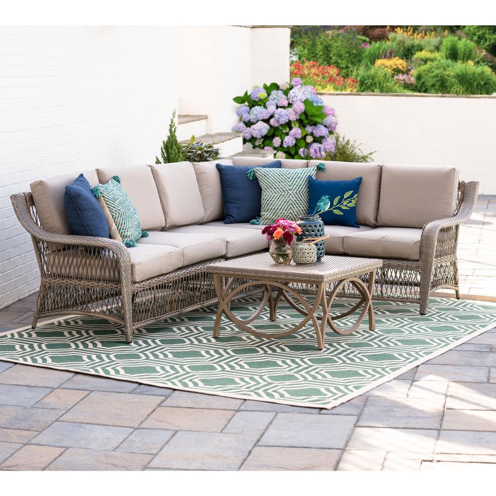 Leisure Made 497652-TAN Birmingham 5 -Piece Wicker Patio Conversation Set with Tan Cushions