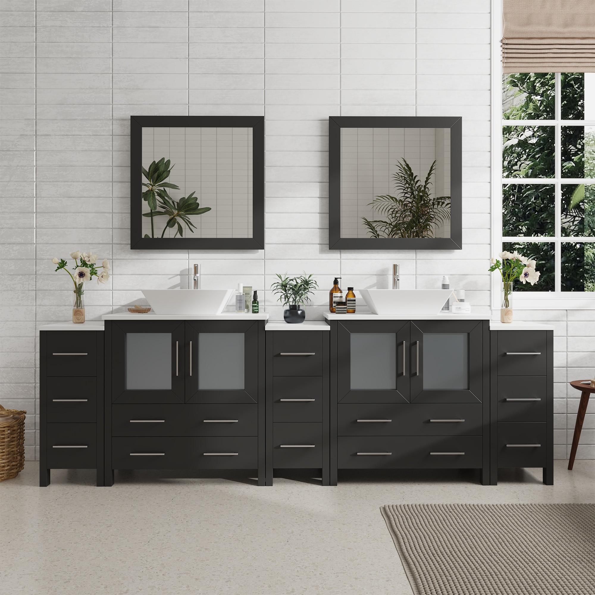 Vanity Art VA3130-96E Ravenna 95-in Espresso Double sink Bathroom Vanity with White Engineered marble Top (Mirror Included)