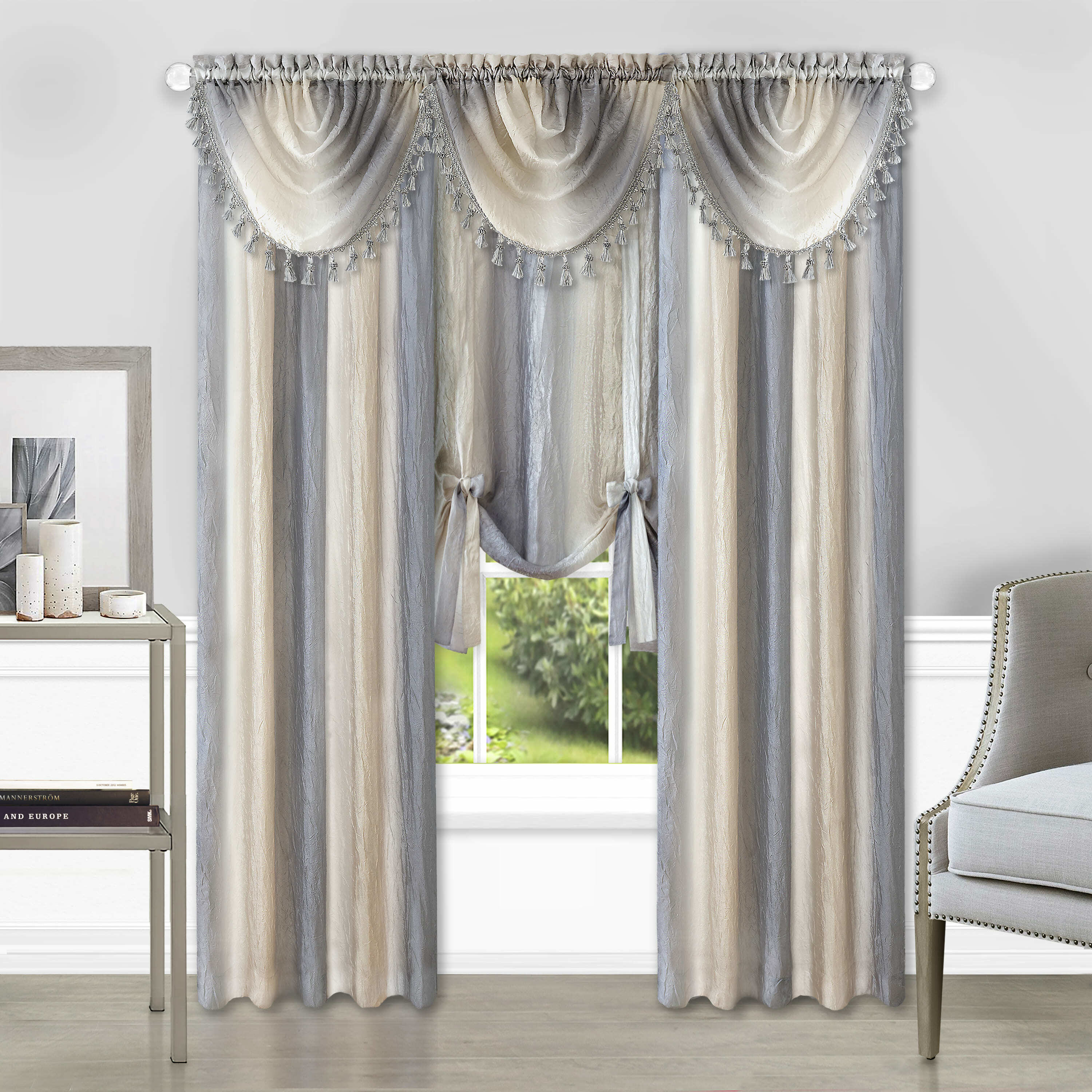 Achim 63-in Grey Ombre Light Filtering Rod Pocket Single Curtain Panel ...