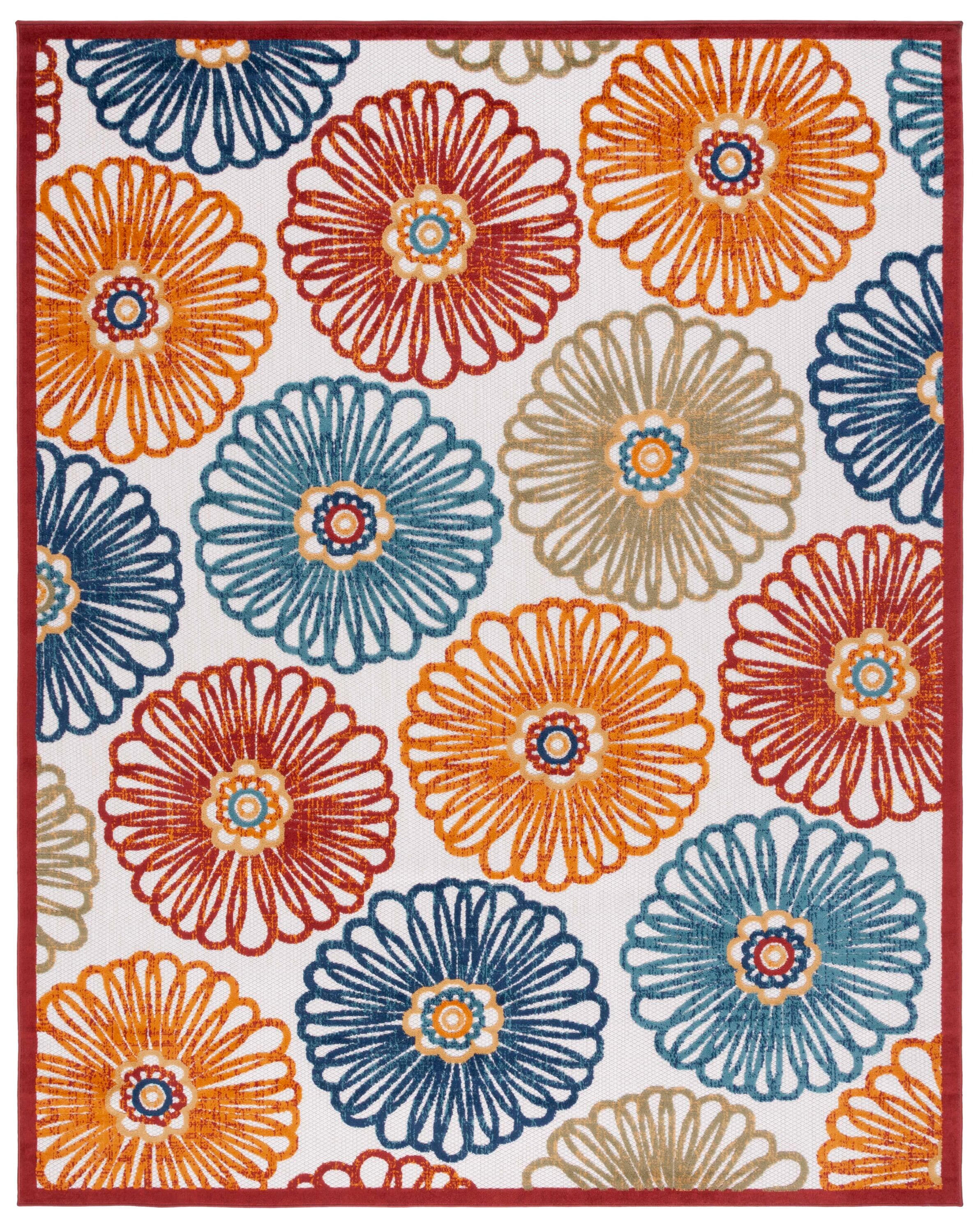 Red and Beige Floral Synthetic 8' x 10' Area Rug