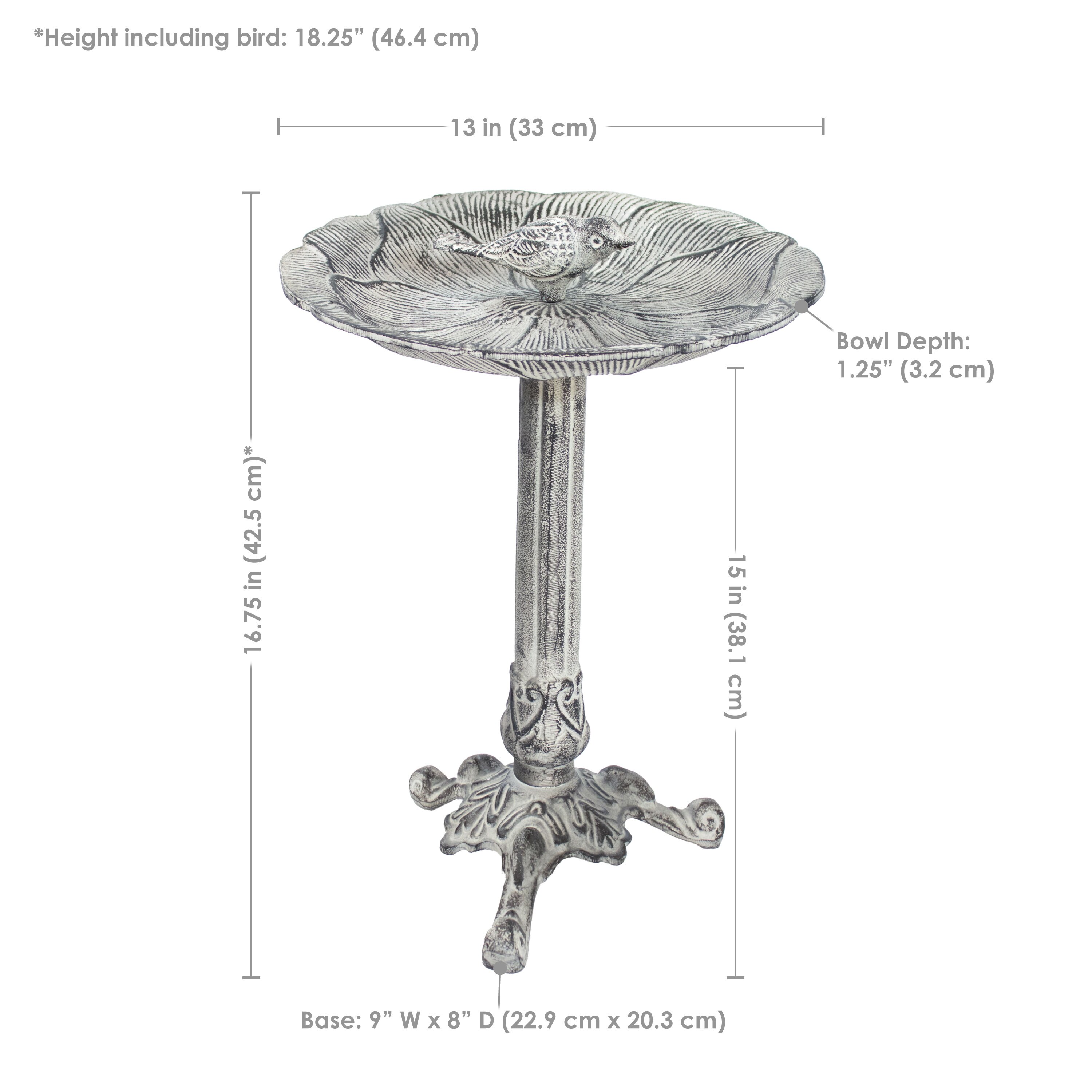 Antique Gray Cast Aluminum Bird Bath with Blossom Motif