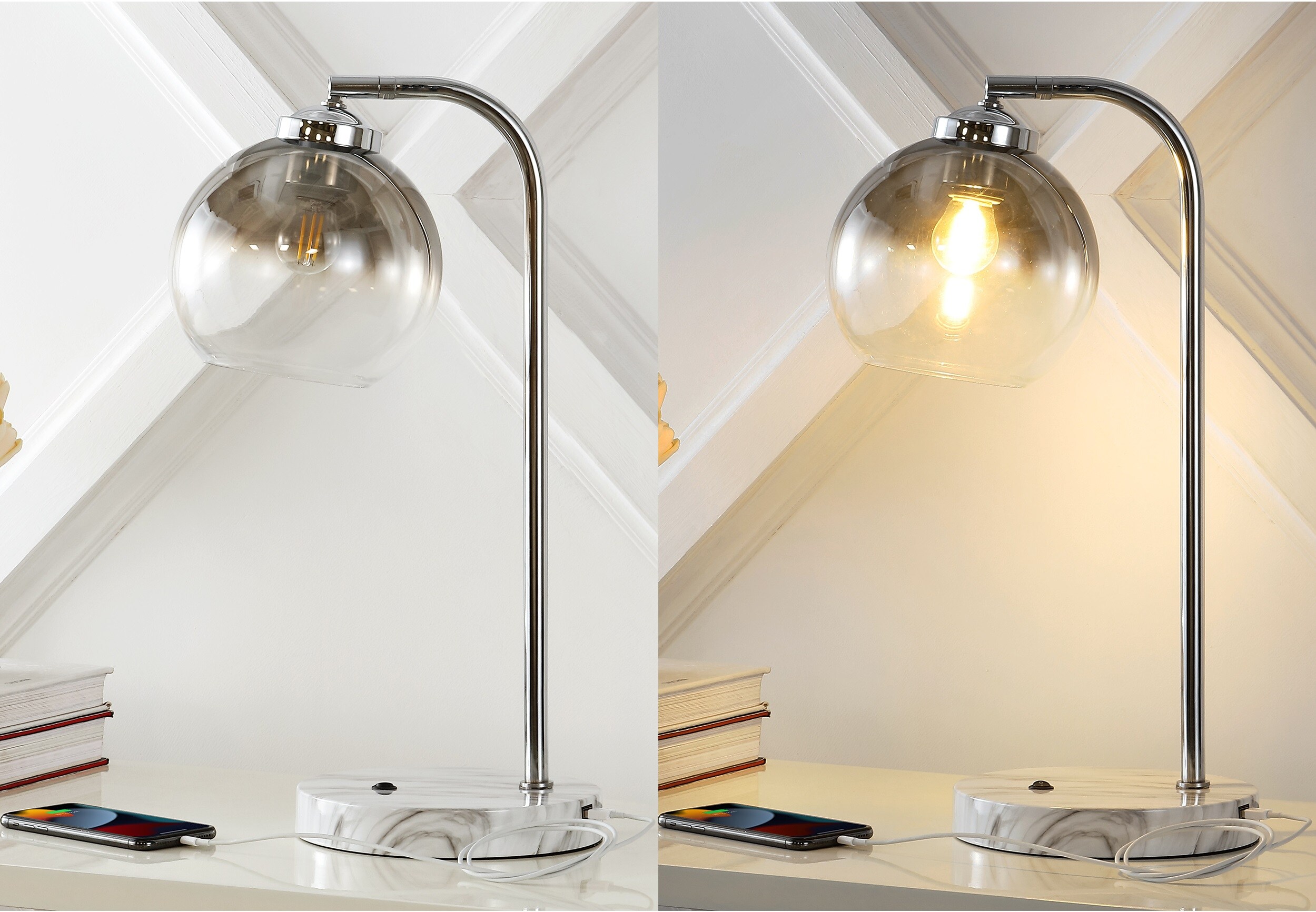 Ada 20" Chrome Industrial Glass LED Task Lamp with USB Port