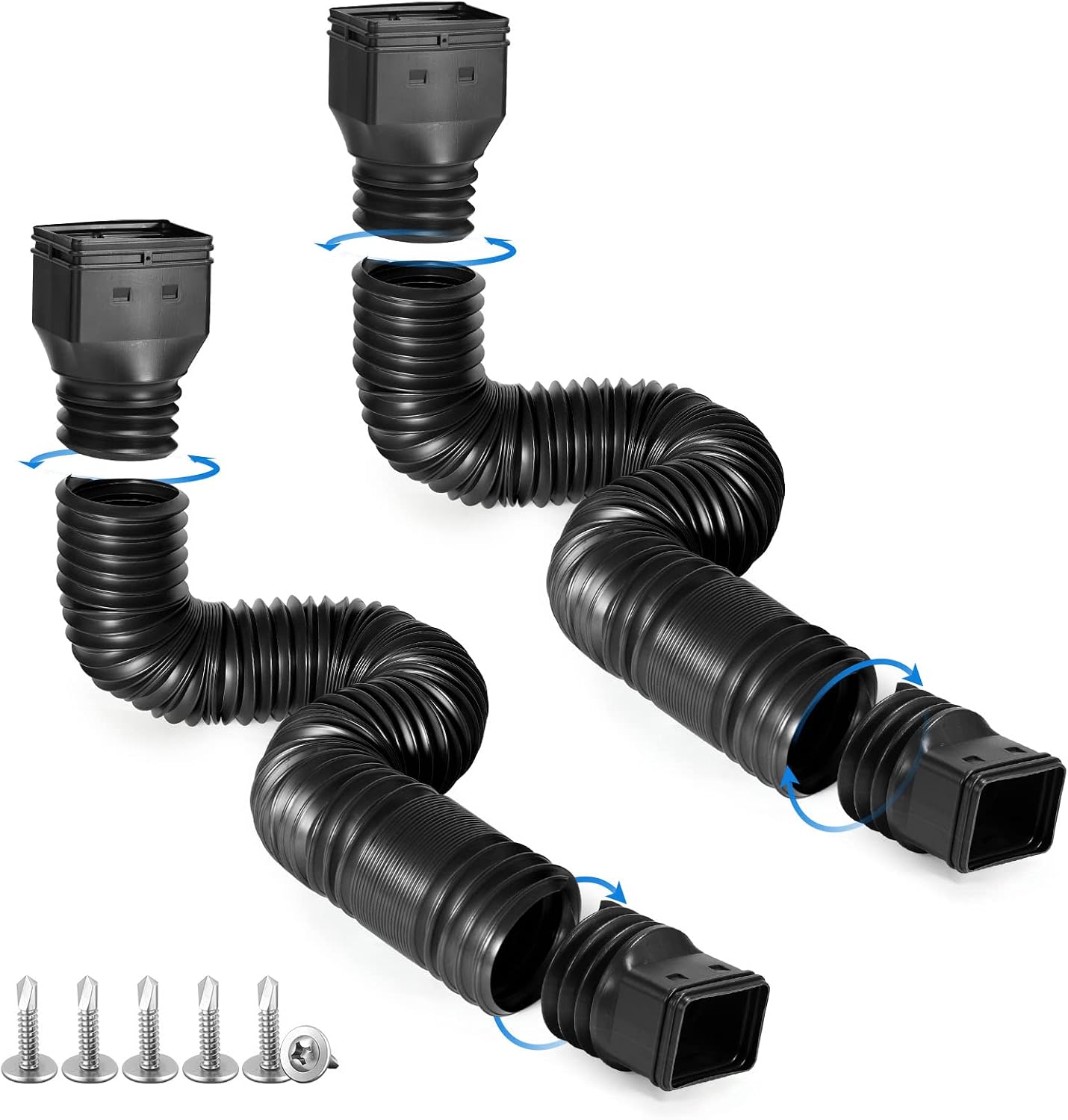 Plusgutter Black-2pack Rain Gutter Downspout Extensions Flexible Drain Downspout Extender Down Spout Drain Extender Gutter Connector Rainwater Drainage Extendable from 21 to 68 Inches
