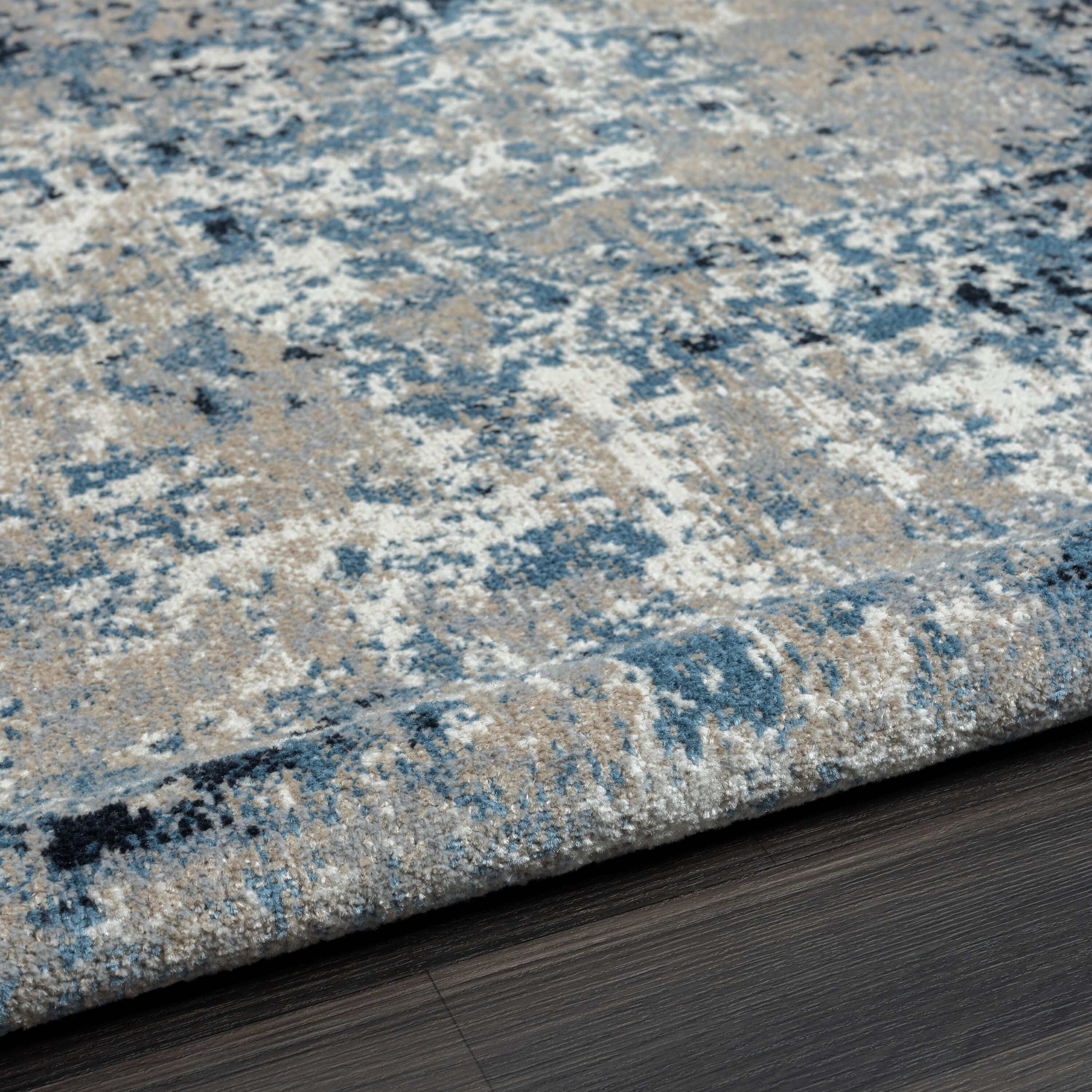 Lellani Blue and Beige Rectangular Synthetic Kids Area Rug, 8' x 10'