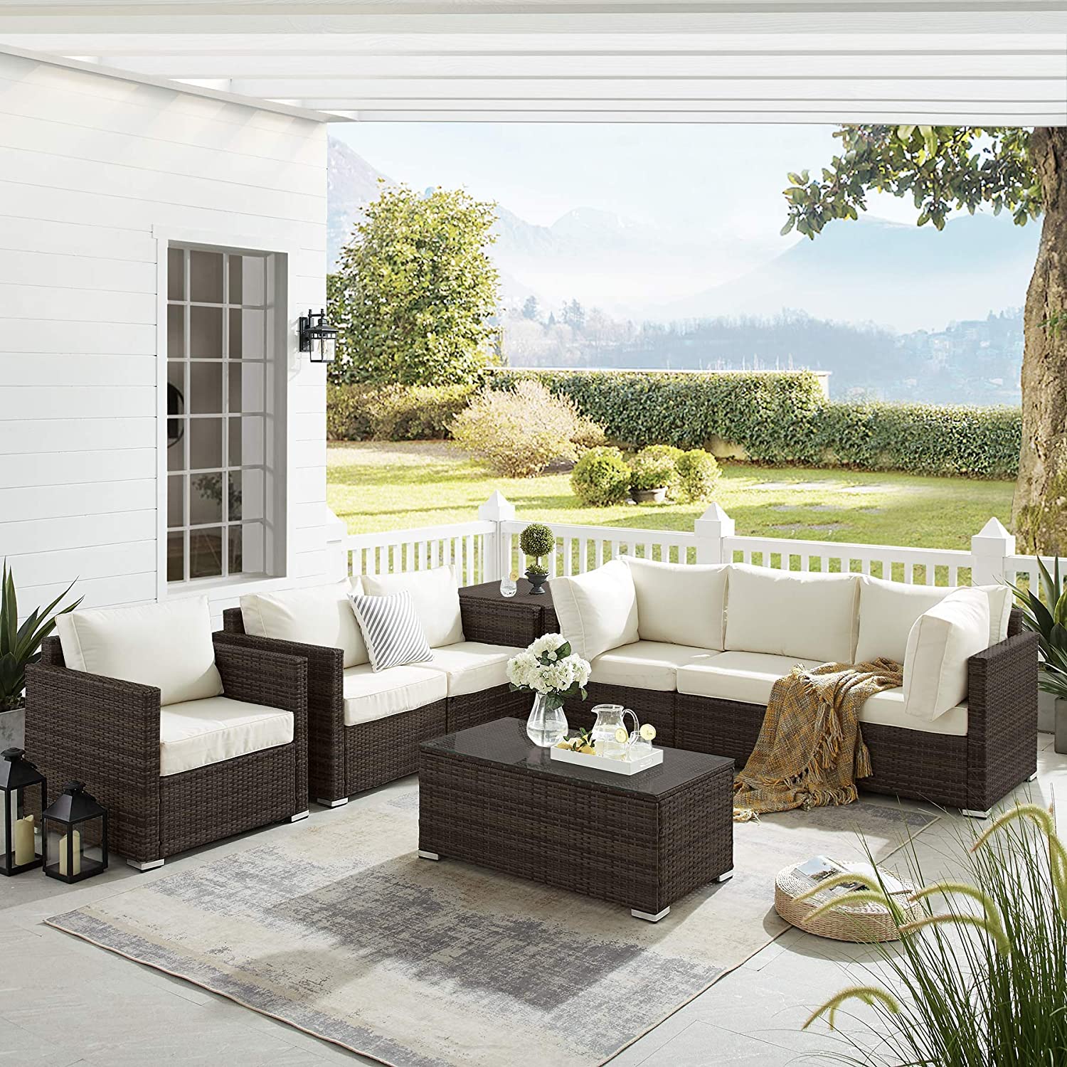 Tribesigns Ho008-bnbe Wicker Outdoor Sectional With Beige Cushion(S ...