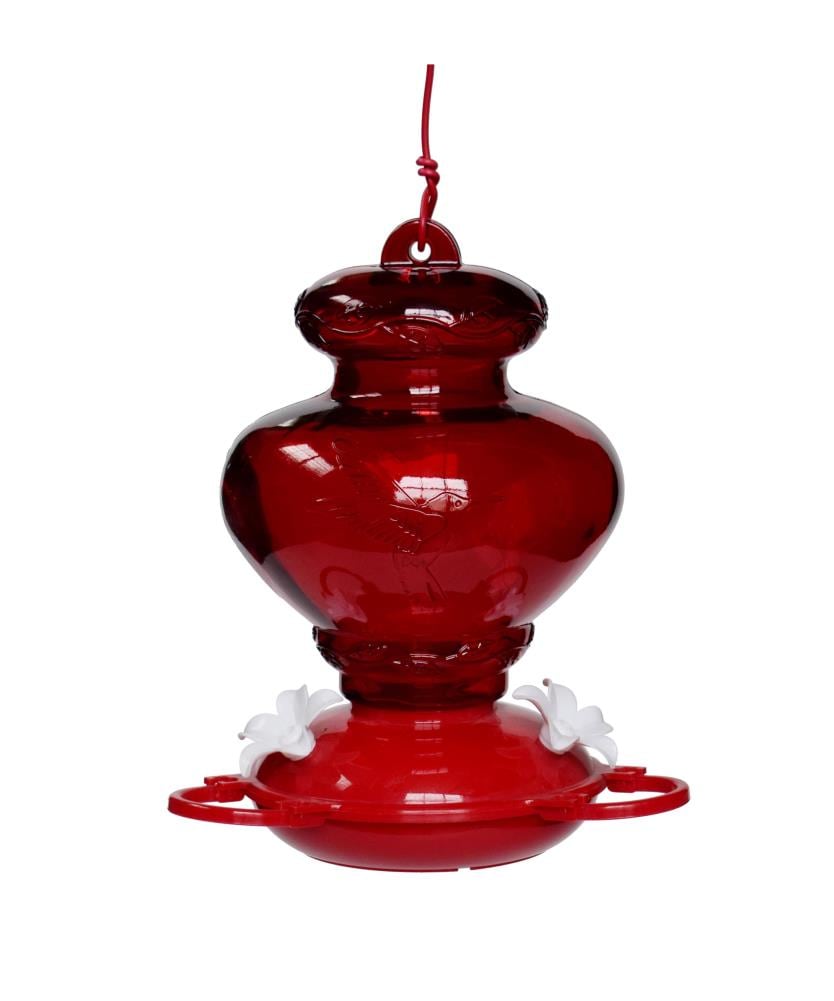 Garden Treasures Painted Red Glass Hanging Hummingbird Feeder- 27-oz Capacity