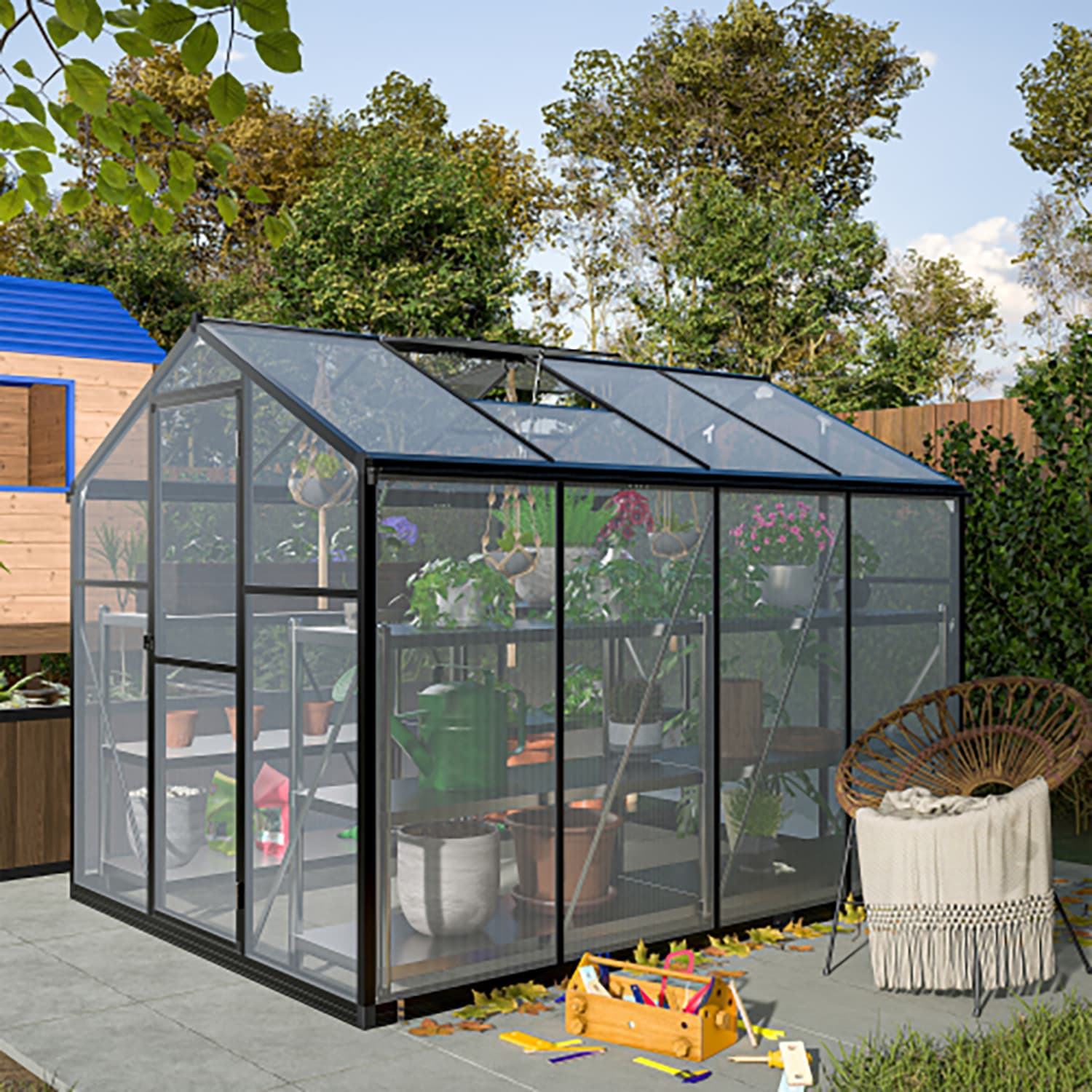 GZMR GM-W2500 Greenhouse with Quick Setup Structure and Roof Vent 74.65 L x 100.12 W x 80.43 H Black Greenhouse Kit