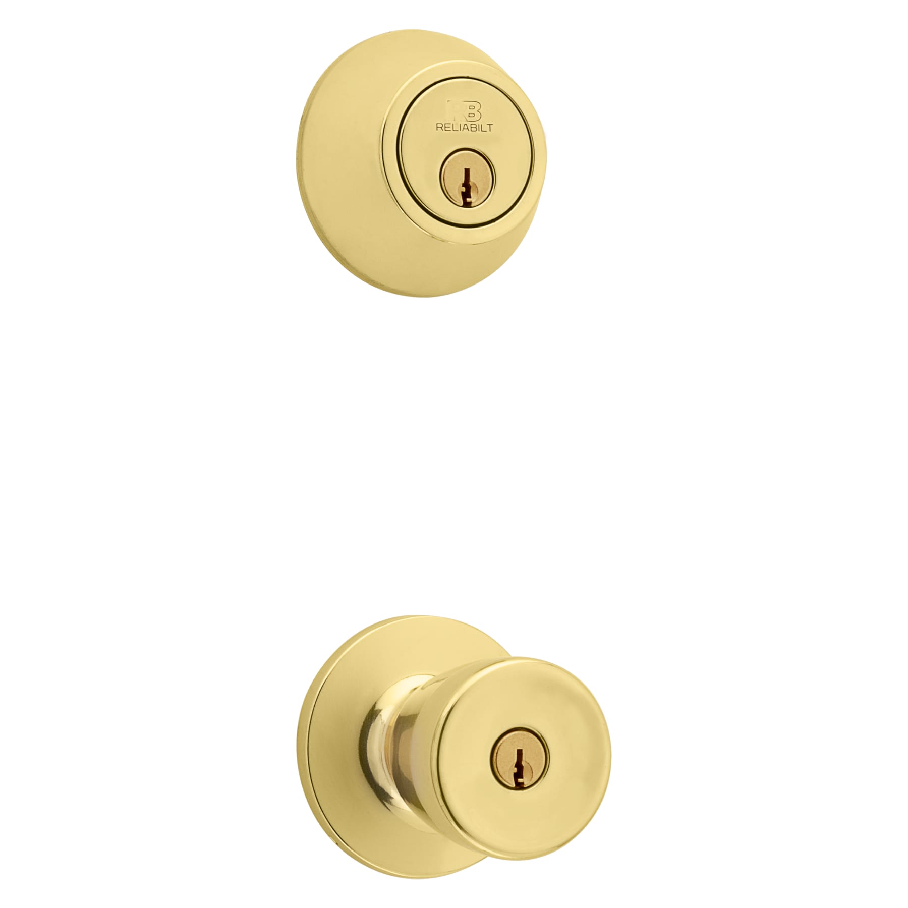 RELIABILT Gallo Polished Brass Exterior Single-cylinder deadbolt Keyed Entry  Door Knob Project Pack (2-Pack) in the Door Knobs department at