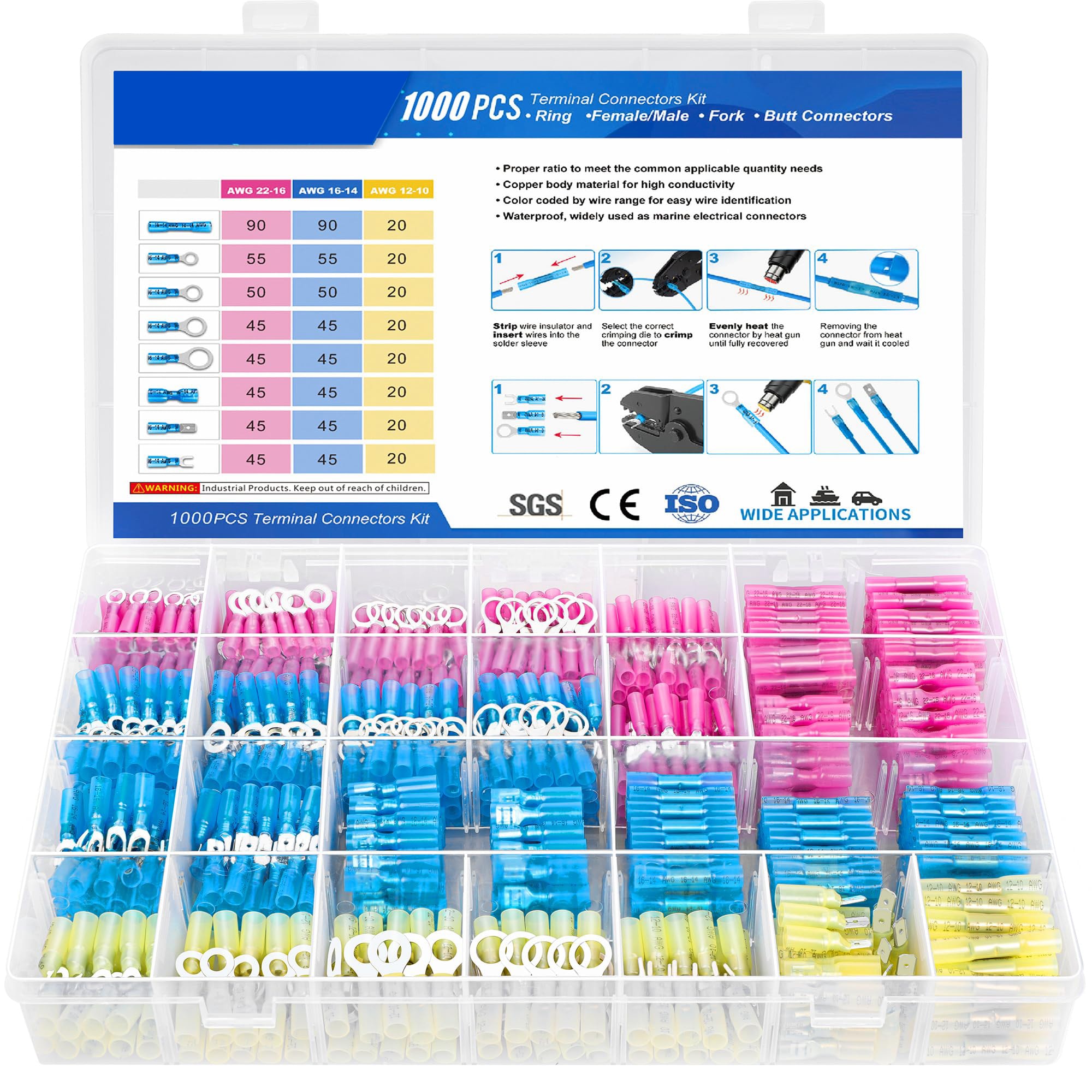 Etokfoks - Assorted Heat Shrink Wire Connectors Kit with Ring Fork Spade and Butt Terminals Copp...
