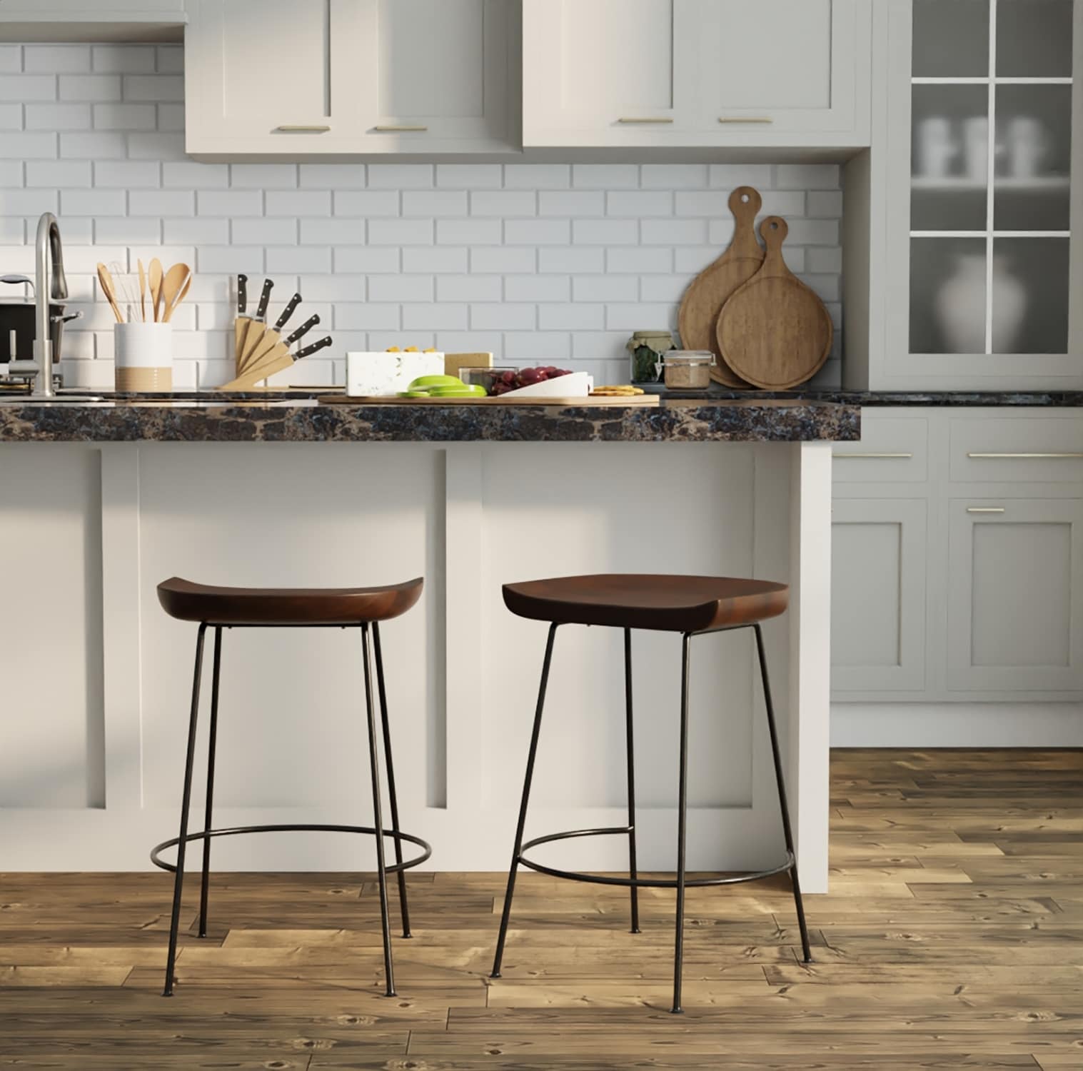 Chestnut Black 24.5" Industrial Wood Metal Saddle Counter Stool