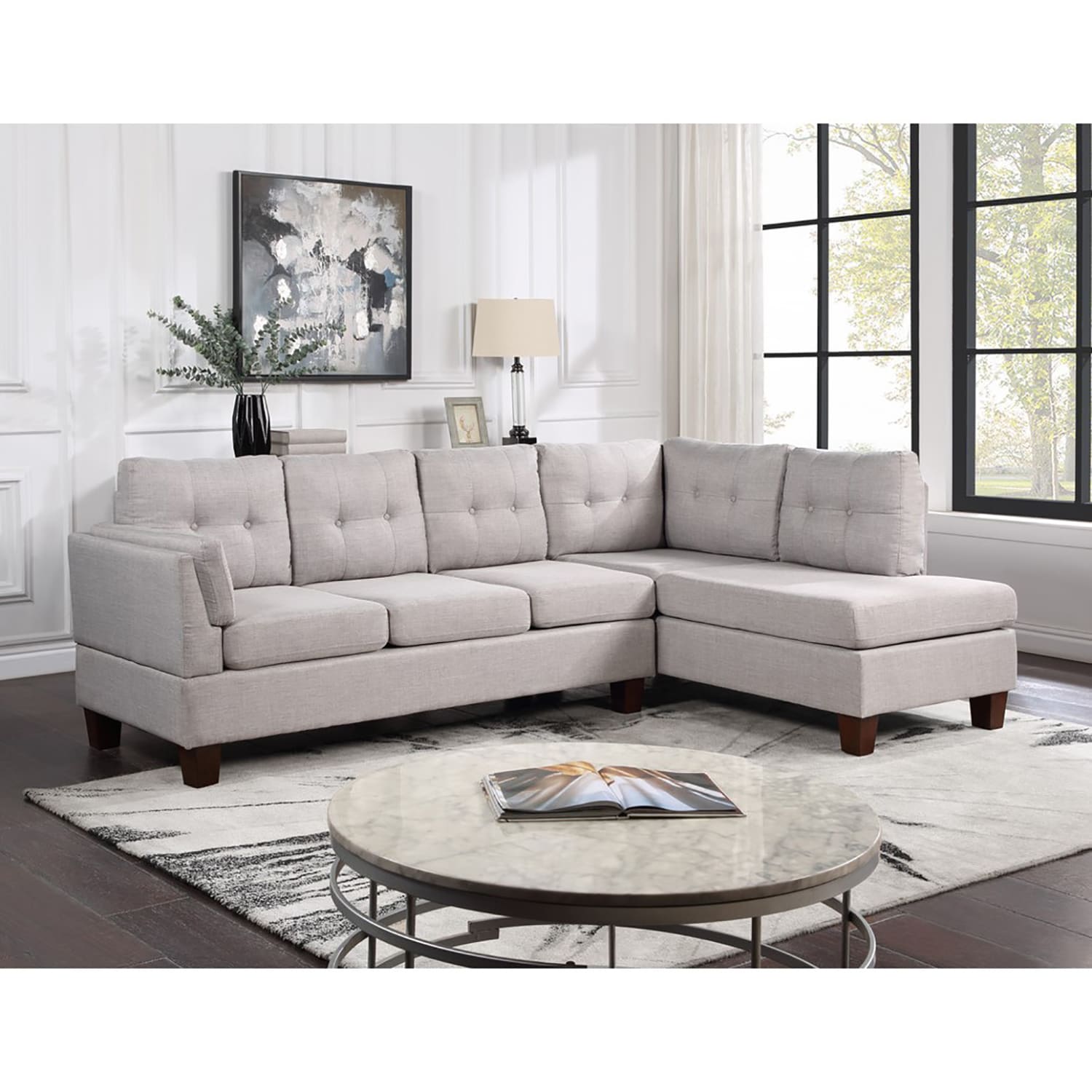 GZMR GZ-GN3001E 97" Light Gray Linen Modern Sectional Sofa 97-in Modern Light Gray Linen Sofa