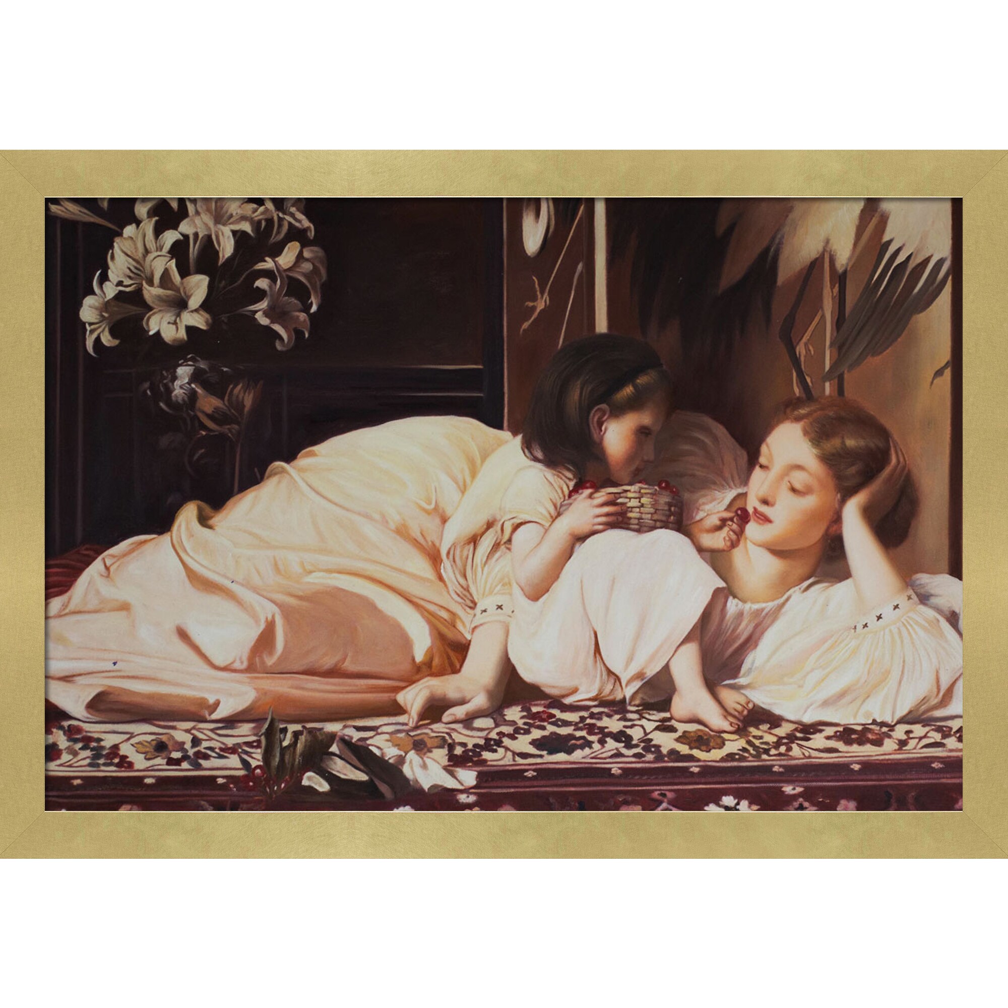 La Pastiche 688576886954 Mother and Child Lord Frederic Leighton Gold Wood Framed 28-Inches H x 40-Inches W People Canvas Hand-Painted Painting