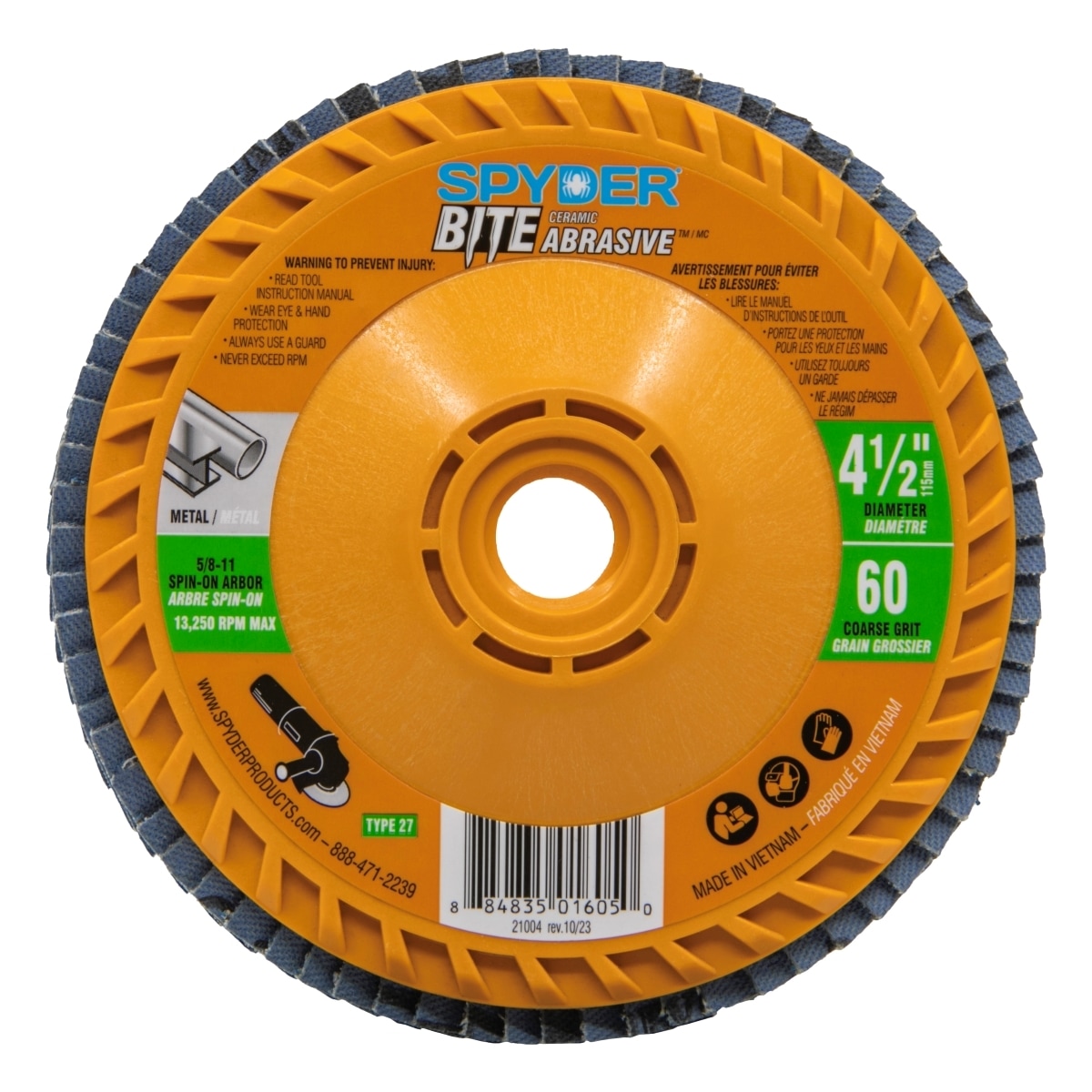 Spyder 21004 Bite Abrasive 4.5-in Ceramic 60 -Grit Flap disc