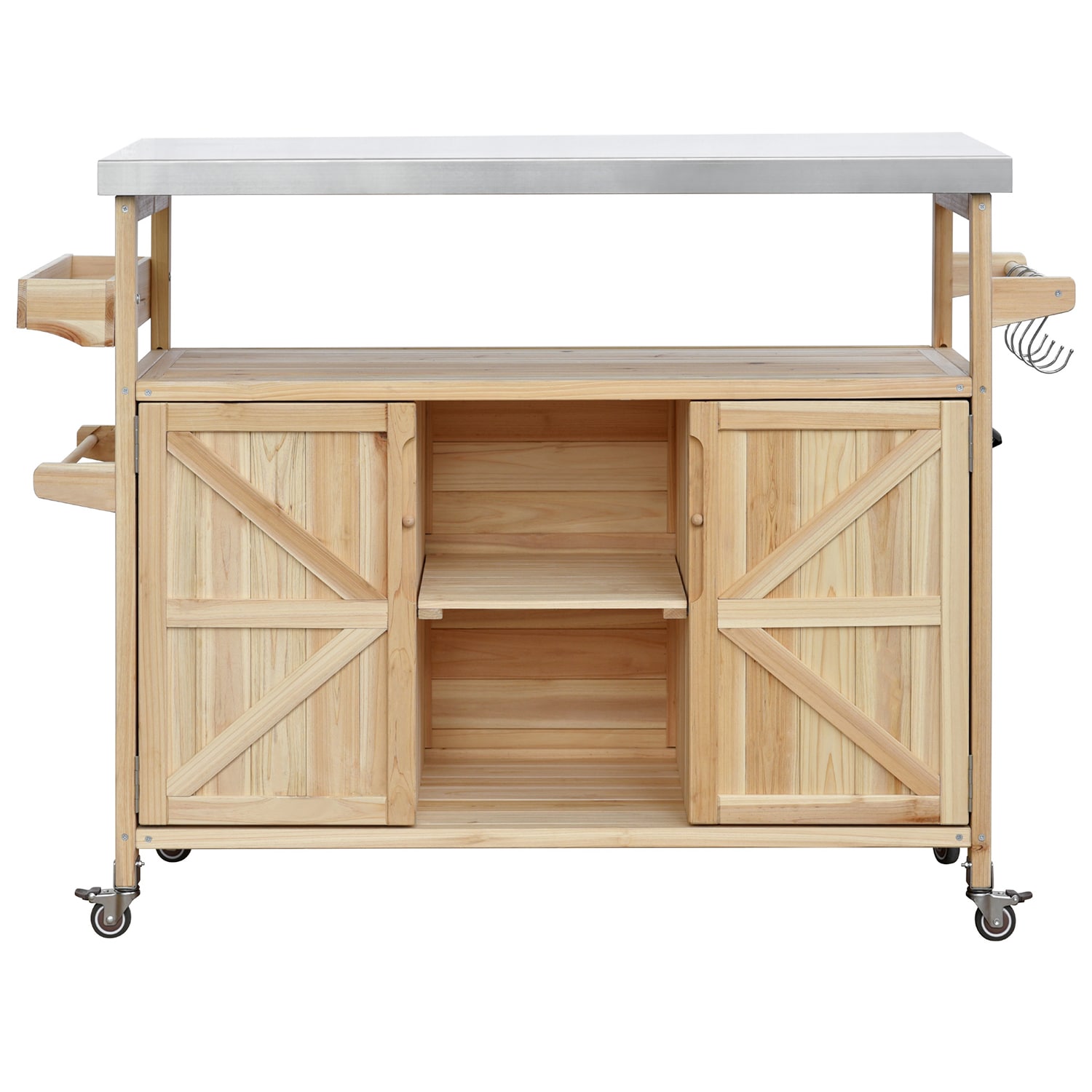 Bybafun YB2600096 Stainless Steel Top Natural Douglas fir Outdoor Serving Cart