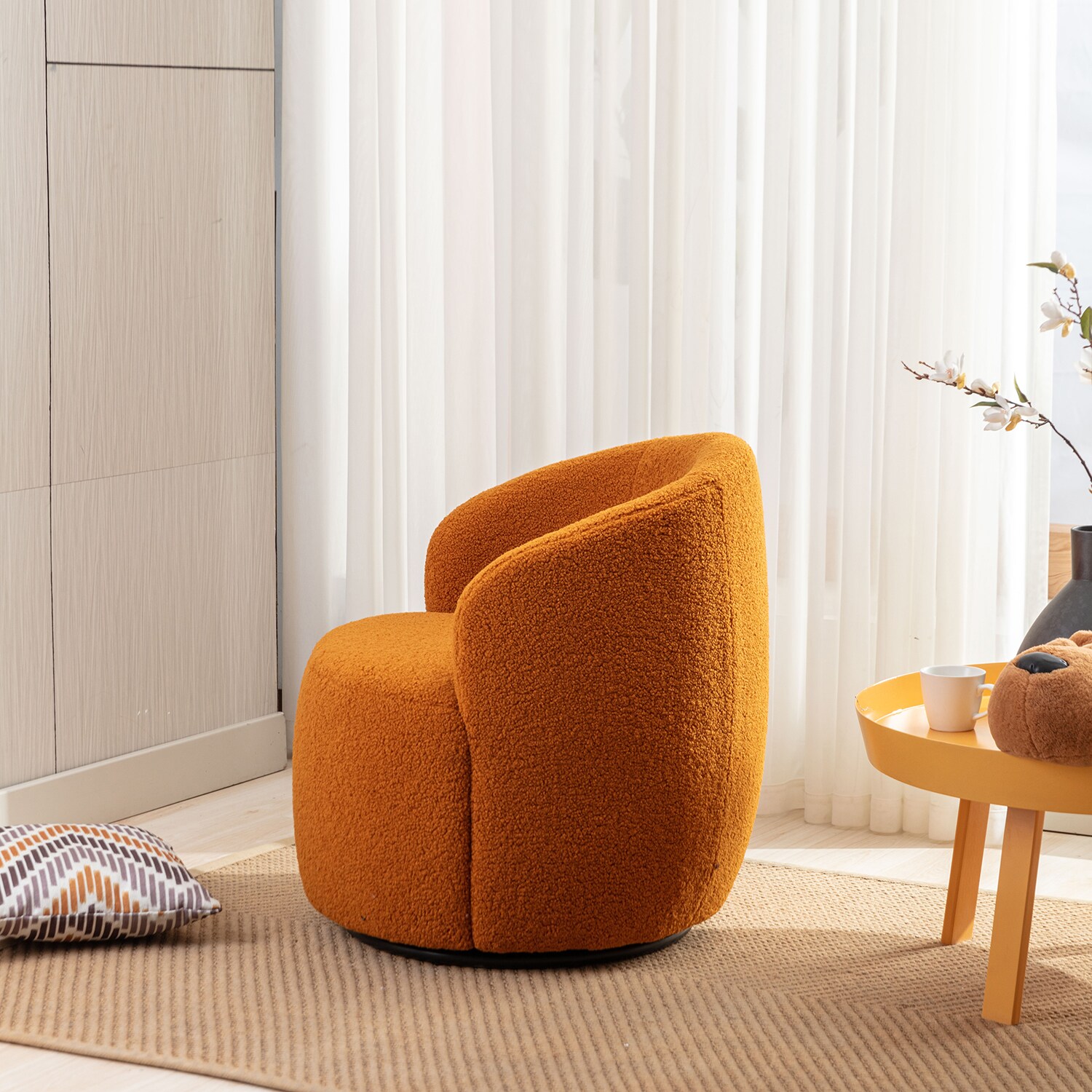 GZMR Teddy Fabric Swivel Accent Armchair Modern Orange Accent Chair in the  Chairs department at