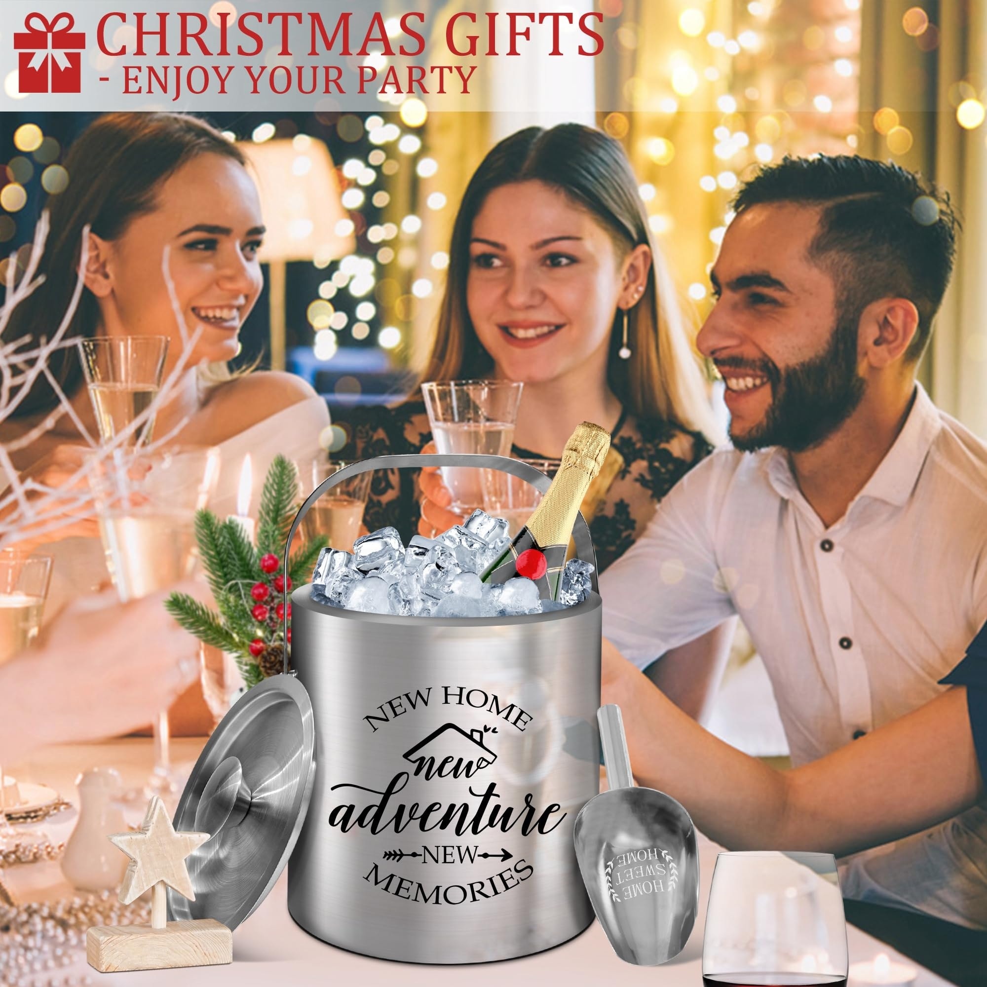 Aoibox Stainless Steel Ice Bucket with Lid Handle and Scoop 142 oz Double Wall Vacuum Insulated Wine Chiller #LABX43JJ