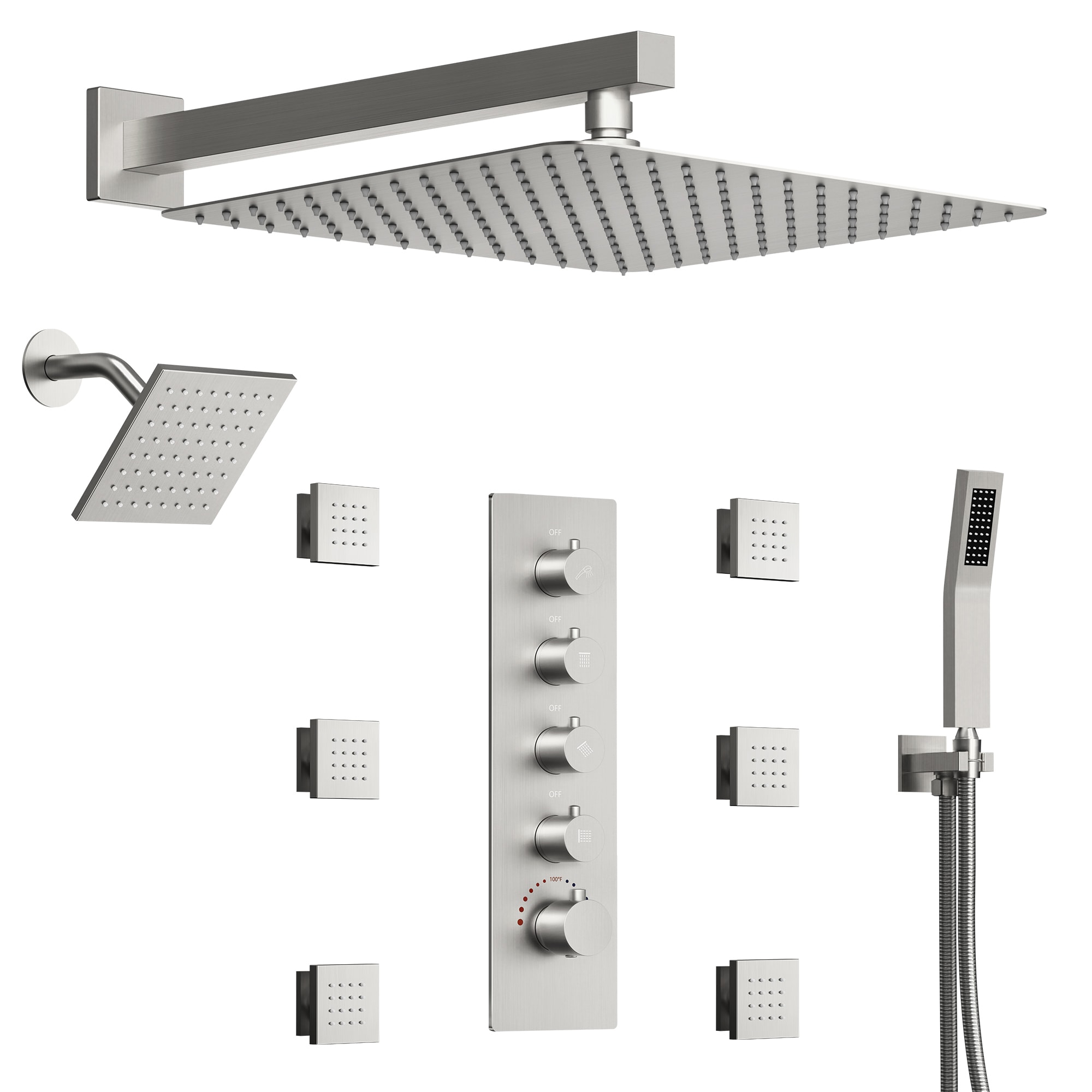EVERSTEIN Q-929-OTOP PureOpulence Brushed Nickel 1-handle Handheld 16-in Polygon Shower Faucet with Valve